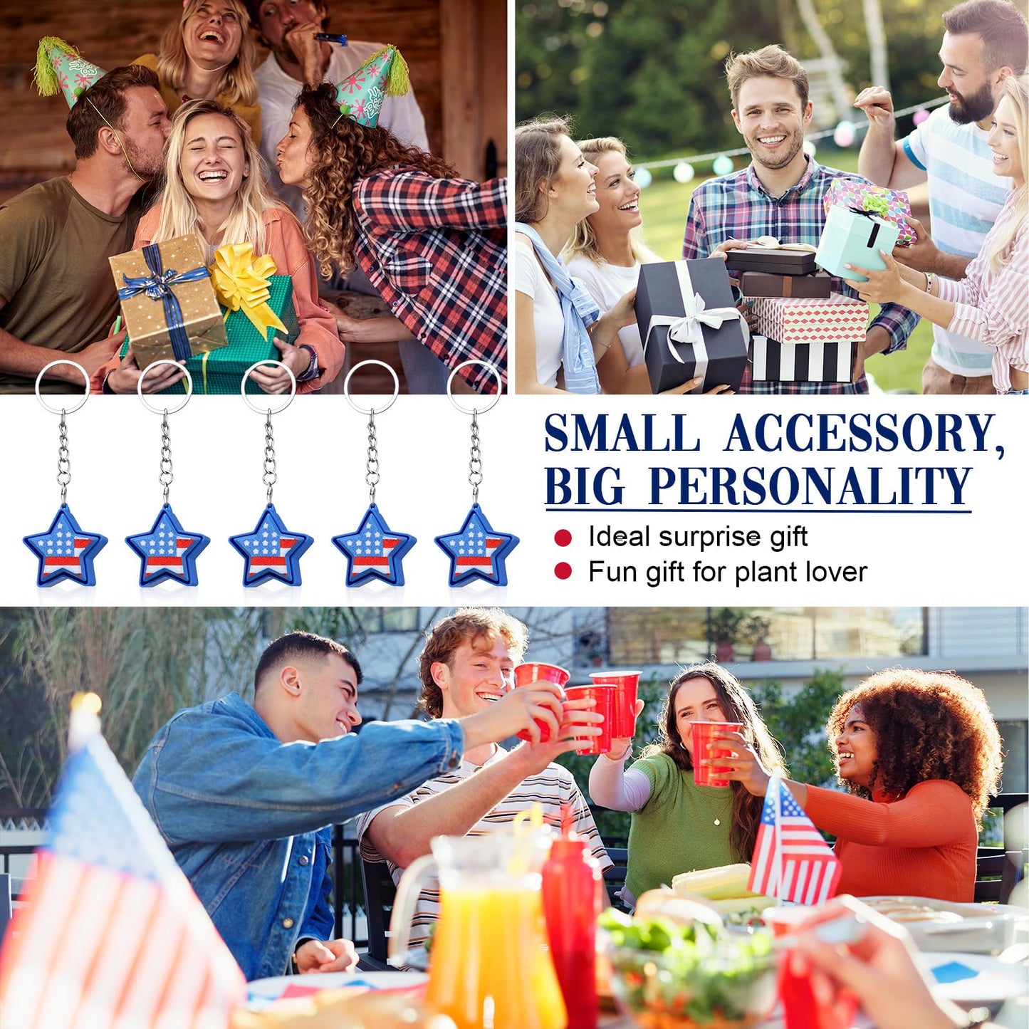 Kenning 12 Pcs American Flag Clicker Fidget Keychain Bulk Patriotic 3D Printed Fidget Toy 4th of July Party Favors 250th Anniversary Flag Keychain for Independence Memorial Veterans Day Gifts