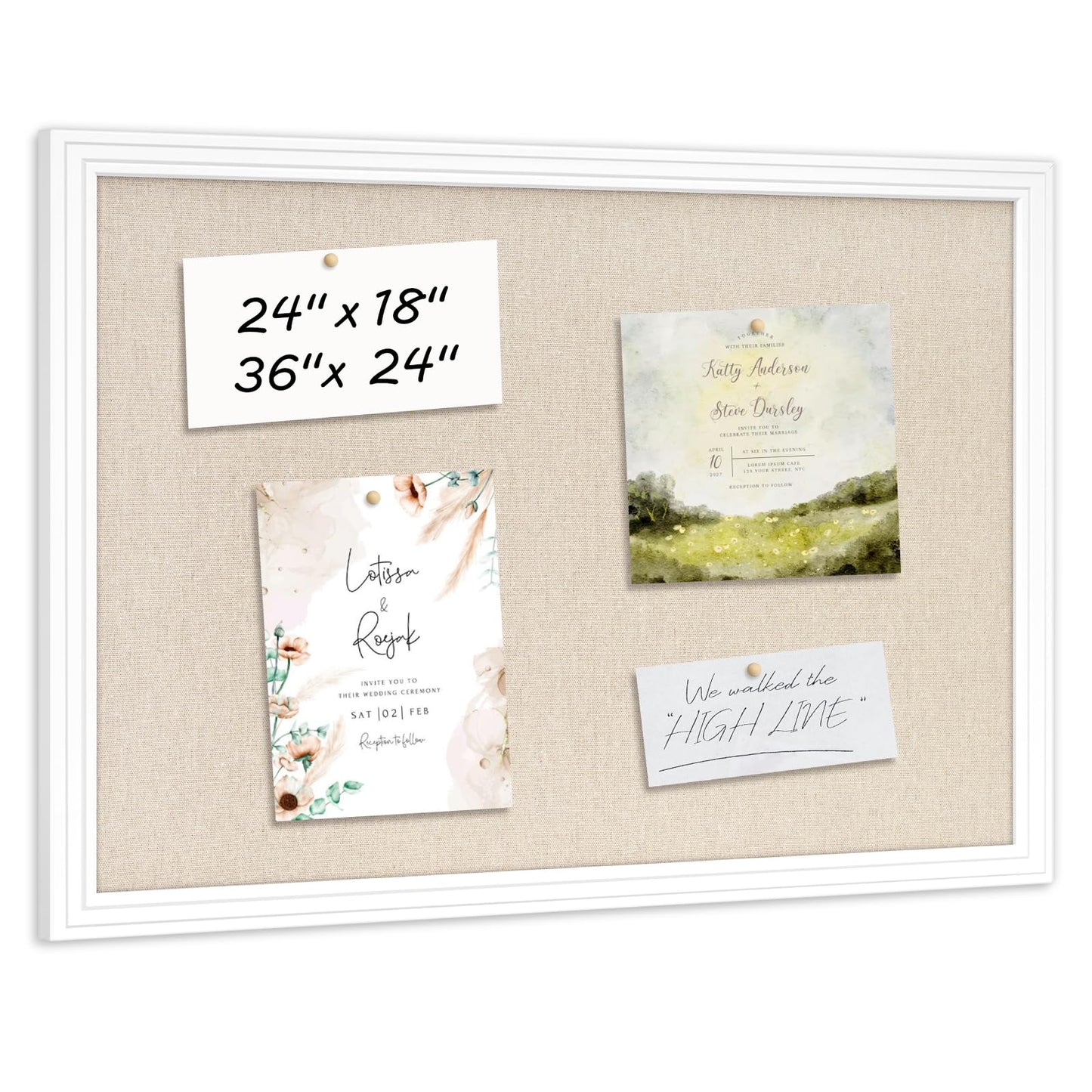 DOLLAR BOSS Linen Bulletin Board 36" x 24", Decorative Cork Boards for Walls with White Wood Frame, Premium Fabric Pin Board for Office, Home & School Room Decor, White