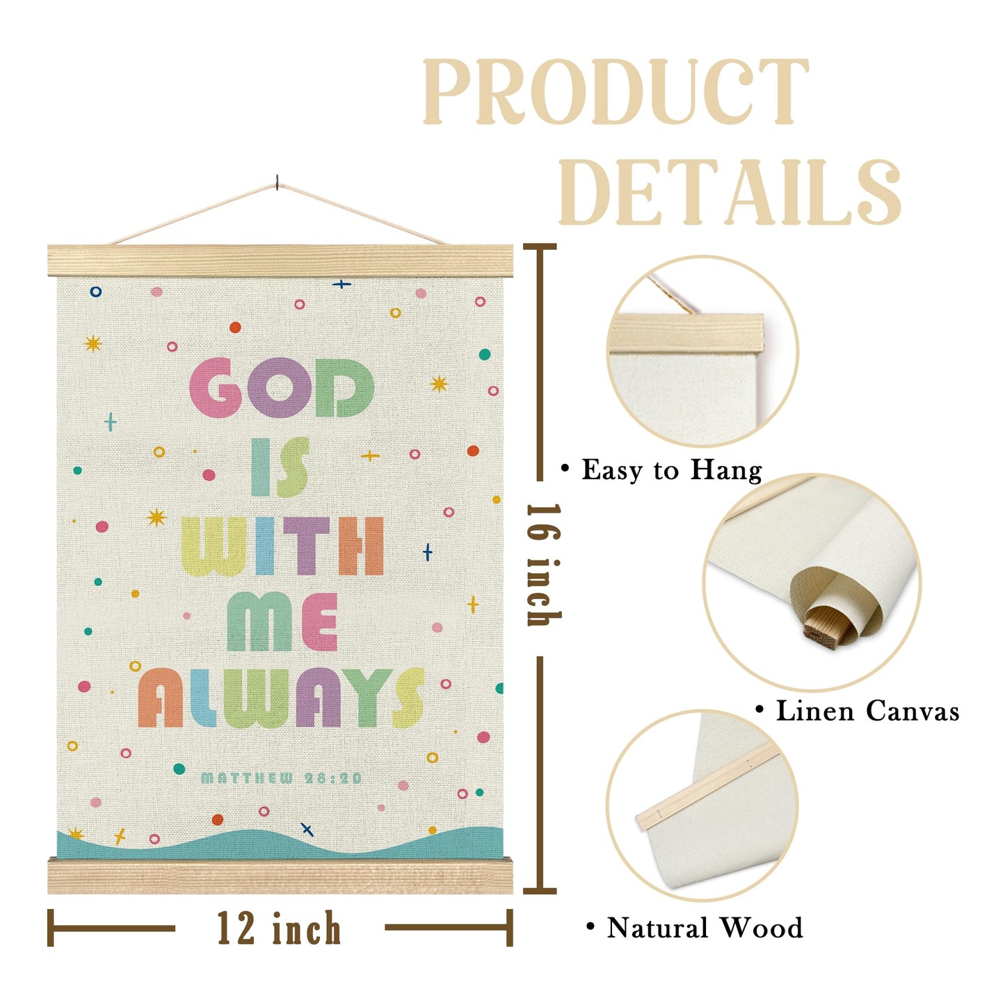 BCUANGD Christian Wall Decor - Scripture Bible Verse Wall Art Poster Hanger with Wood Frames Set of 2, Corlorful Religious Wall Hanging Canvas Decor for Boy Nursery Kids Room, 12x16 Inches