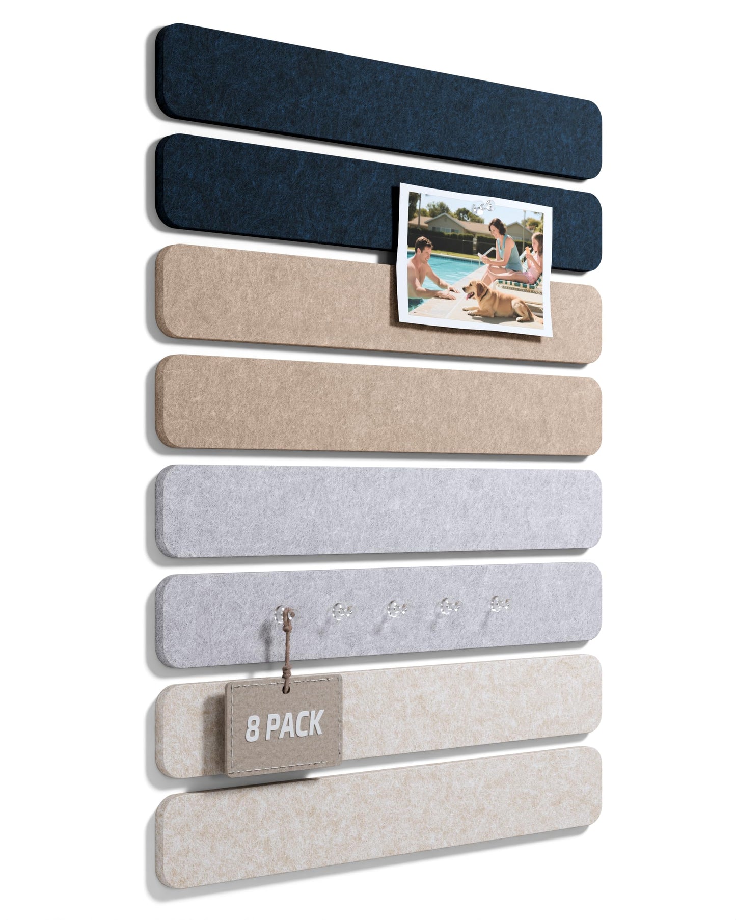 Fluxynara Cork Board Alternative Felt Strip Board 8-Pack 13"x2", Office Pin Board with 50 Push Pins, Adhesive Install for Bedroom Door & Home Office (Nordic Slate)