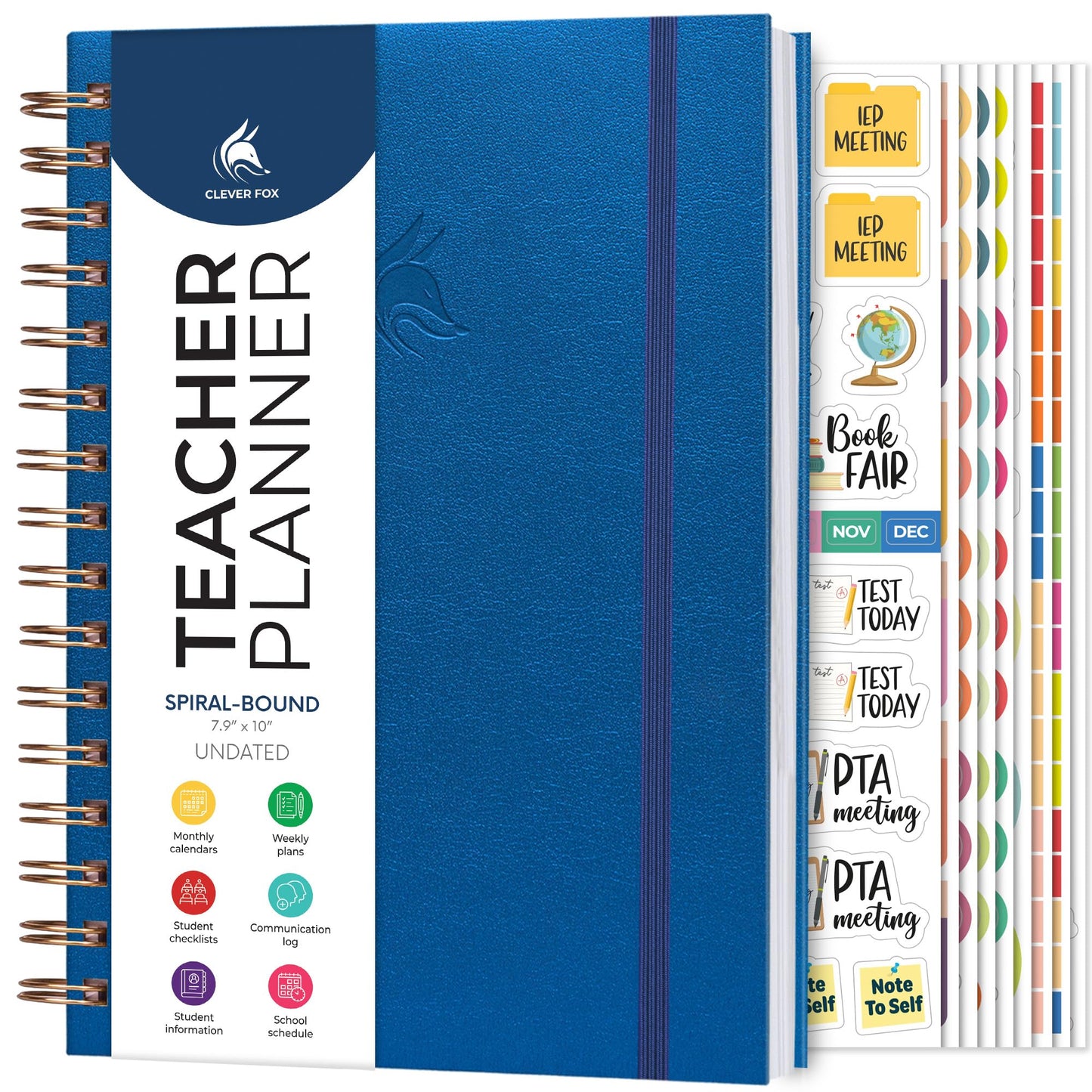 Clever Fox Teacher Planner Spiral – School Year Planner with Calendars & Lesson Plans – Teacher Plan Book for Classroom & Homeschool Organization - Undated, 7.9x10″ (Mystic Blue)