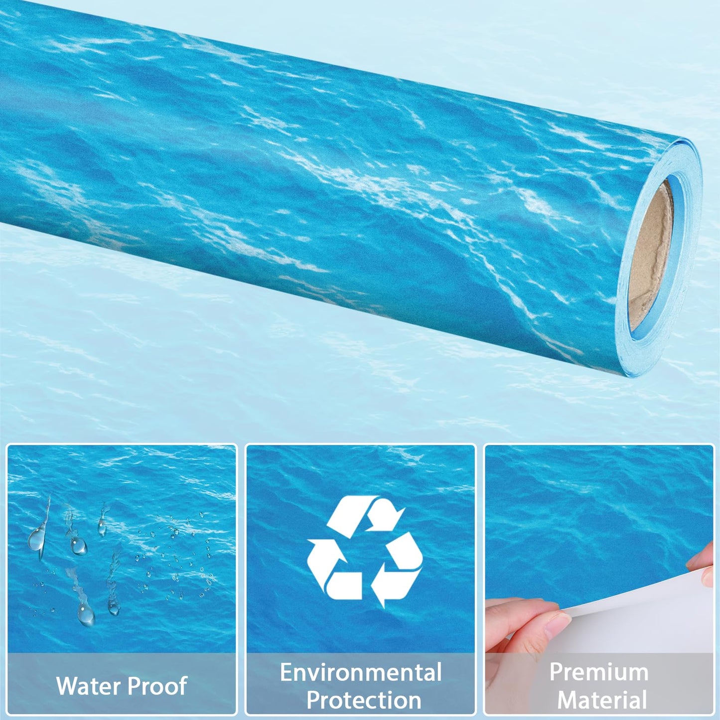 Qyeahkj Ocean Waves Bulletin Board Paper Roll Sea Bulletin Board Background Paper Back to School Classroom Decor Poster for Art Craft DIY Projects Home Office Classroom Party Supplies 17.7in x 20ft
