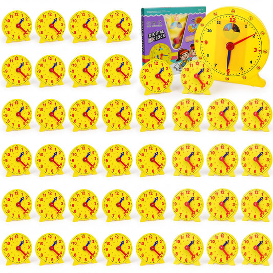 Lenwen 26 Pcs Classroom Clock Kit 24 Hours Learn to Tell Time Teaching Clock Toy for Kids Teaching Time Resources for Kids Learning Teacher Classroom Supplies (Yellow)