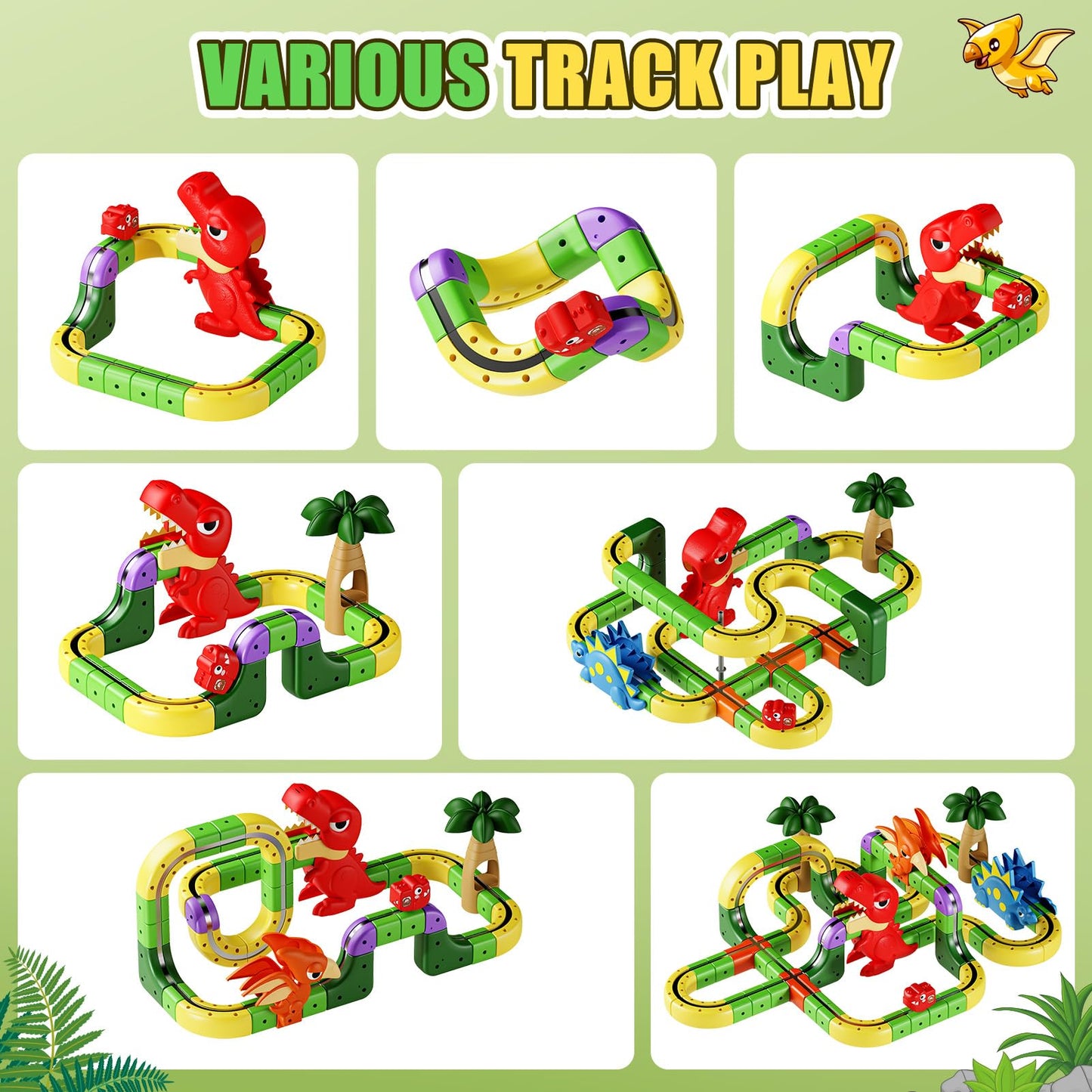 SnapGlowz Upgrade Magnetic Train Set: 188PCS 3D Infinity Racer Electric Train Set for Kids Flexible Cube Track Anti-Gravity Dinosaur Train Toys Gifts for 3 4 5 6 7 8-12 Year Old Boys Girls