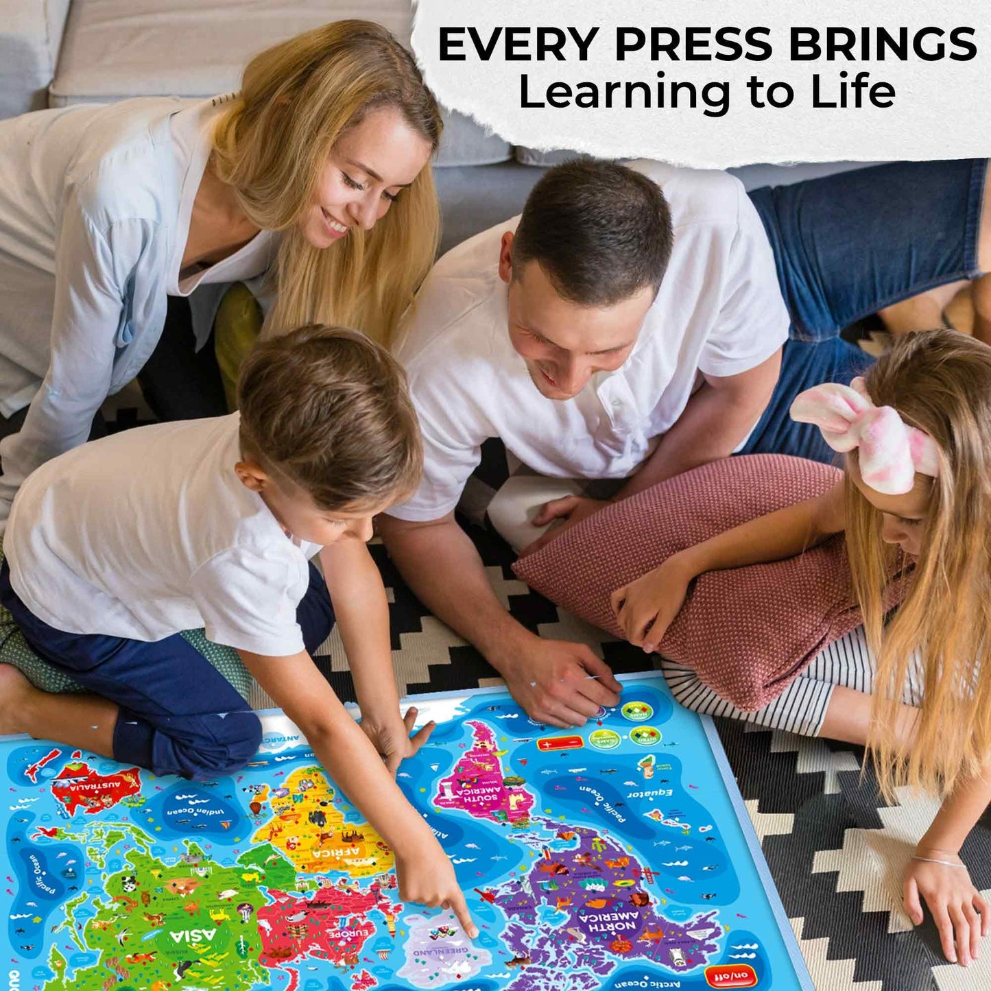 QUOKKA Educational Toys for Kids 5-7 Year Old - World Map Learning Wall Chart for Toddlers Age 3 4 6+ - Interactive Speech Therapy Poster Boy Girl - Autism Puzzle Game 8-10-12