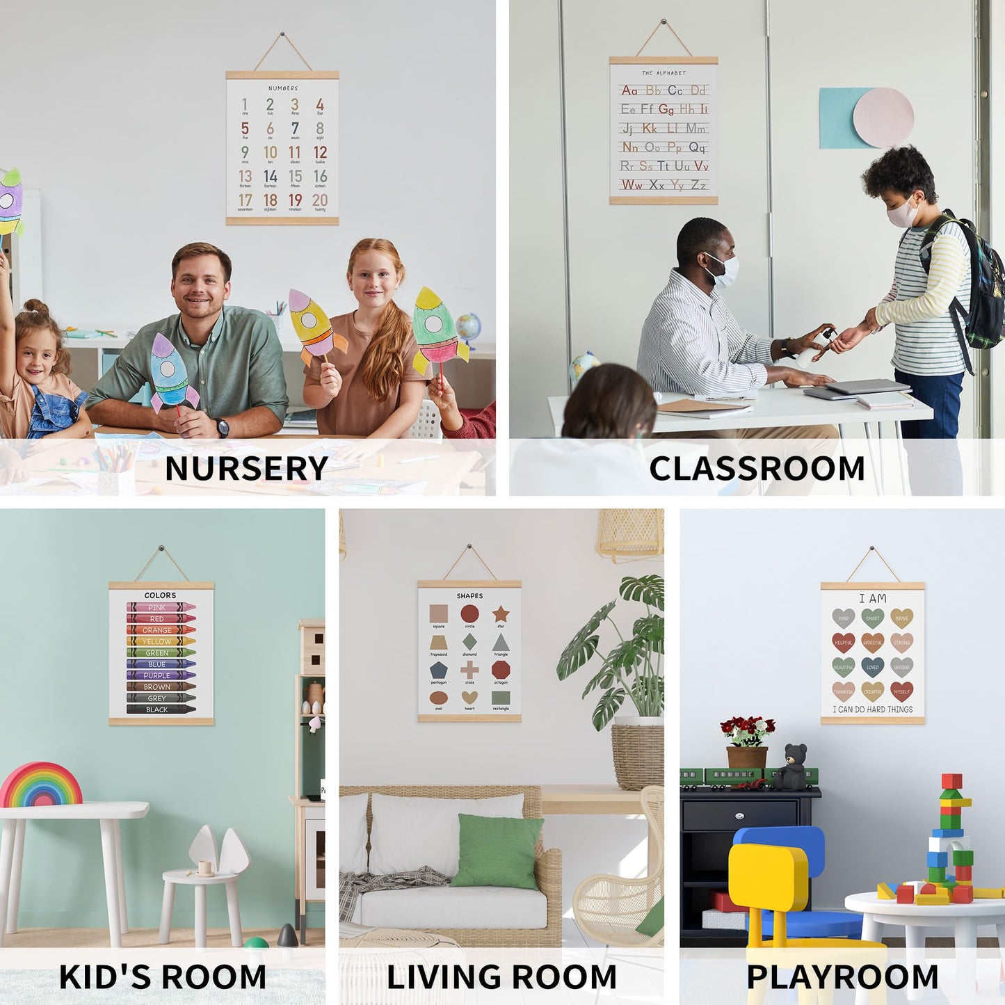 EliteSign Educational Preschool Learning Posters, Shapes Poster for Toddlers, Self-encouraged Banner Wall Hanging Posters Decor for Classroom Playroom Nursery Kids Room, 12x17 Inch Set of 2