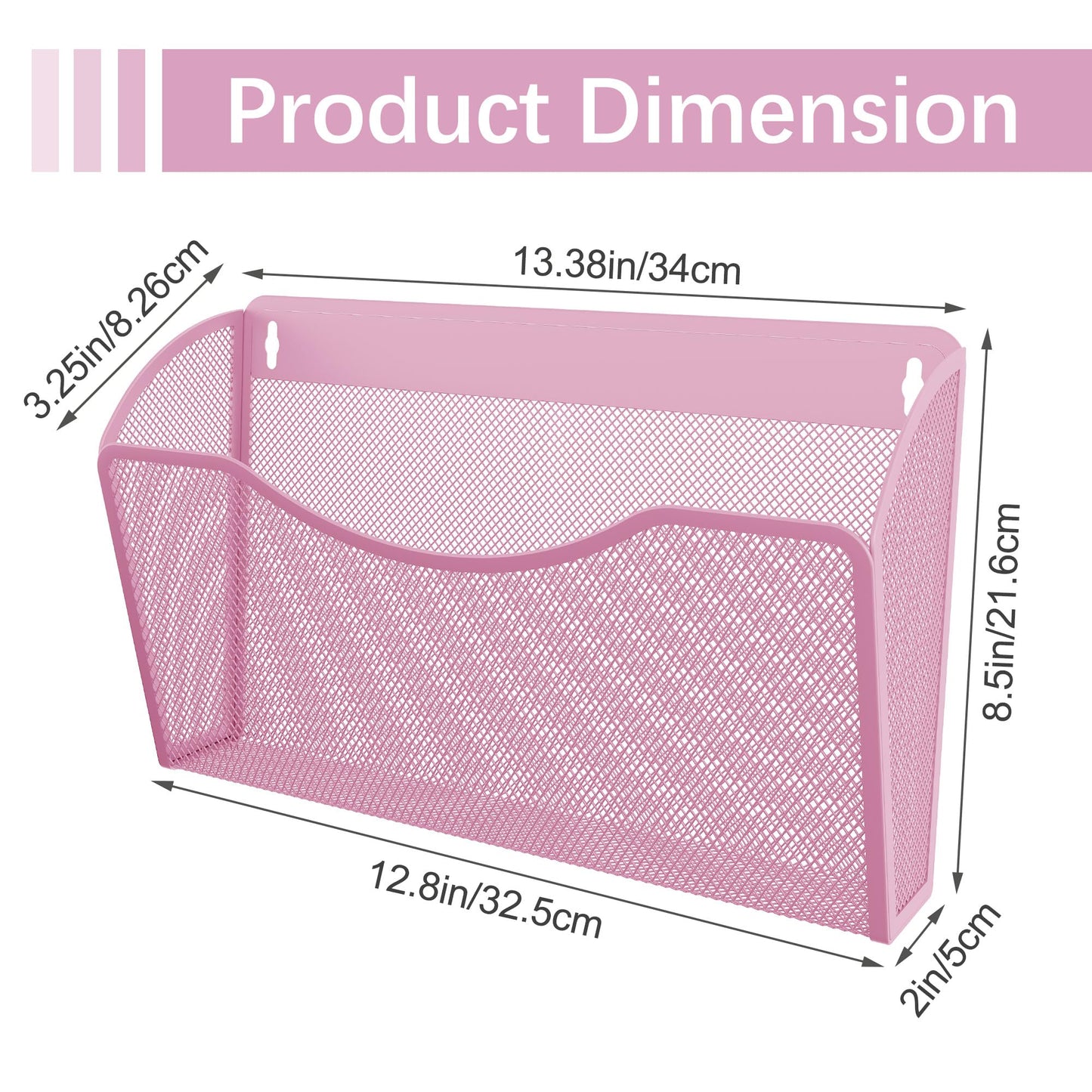 EasyPAG Wall File Organizer 3 Pack, Hanging File Organizer Wall Mount, Metal Mesh Folder Holder for Letter/A4 Papers, Mail Sorter for Office, Classroom, Home, Pink