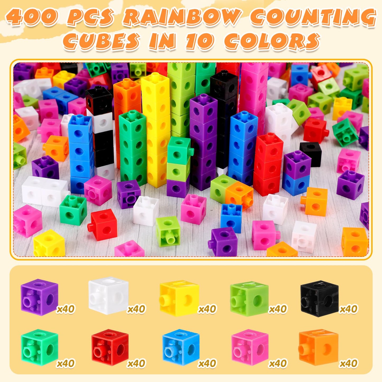 Jenaai 400 Pcs Linking Cubes with Storage Box, Plastic Counting Blocks, Colorful Math Cubes, Manipulative Connecting Blocks for Early Math Construction Kindergarten Educational Toy(Blue)