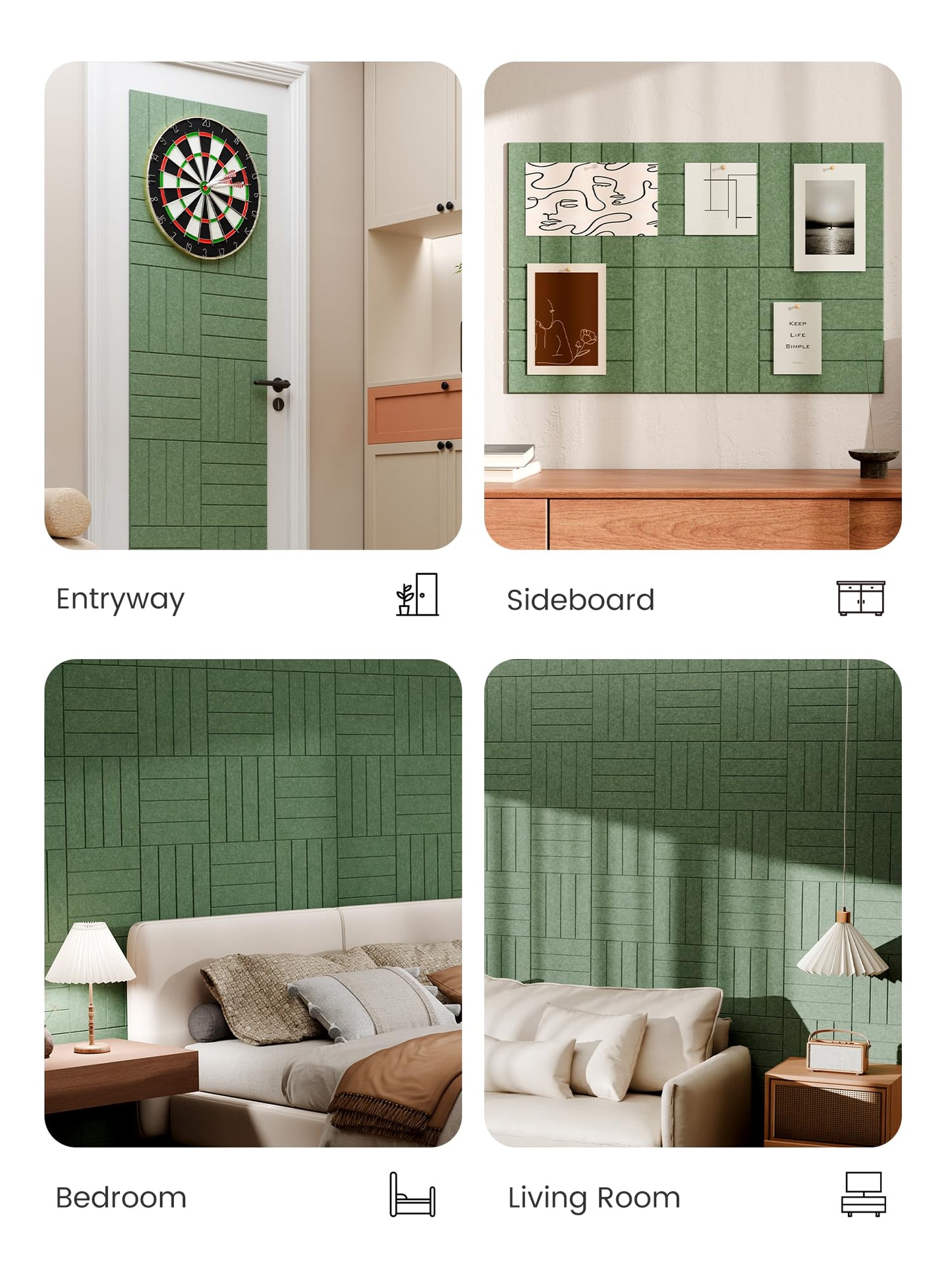 Bumusty Large Cork Board Alternative-36 x 24" Felt Bulletin Board Tiles, with 30 Pushpins, 40 Adhesive Tabs, Bold-Stripe 6-Pack, Cork Boards for Office Push Pin Board Felt Board-Moss Green
