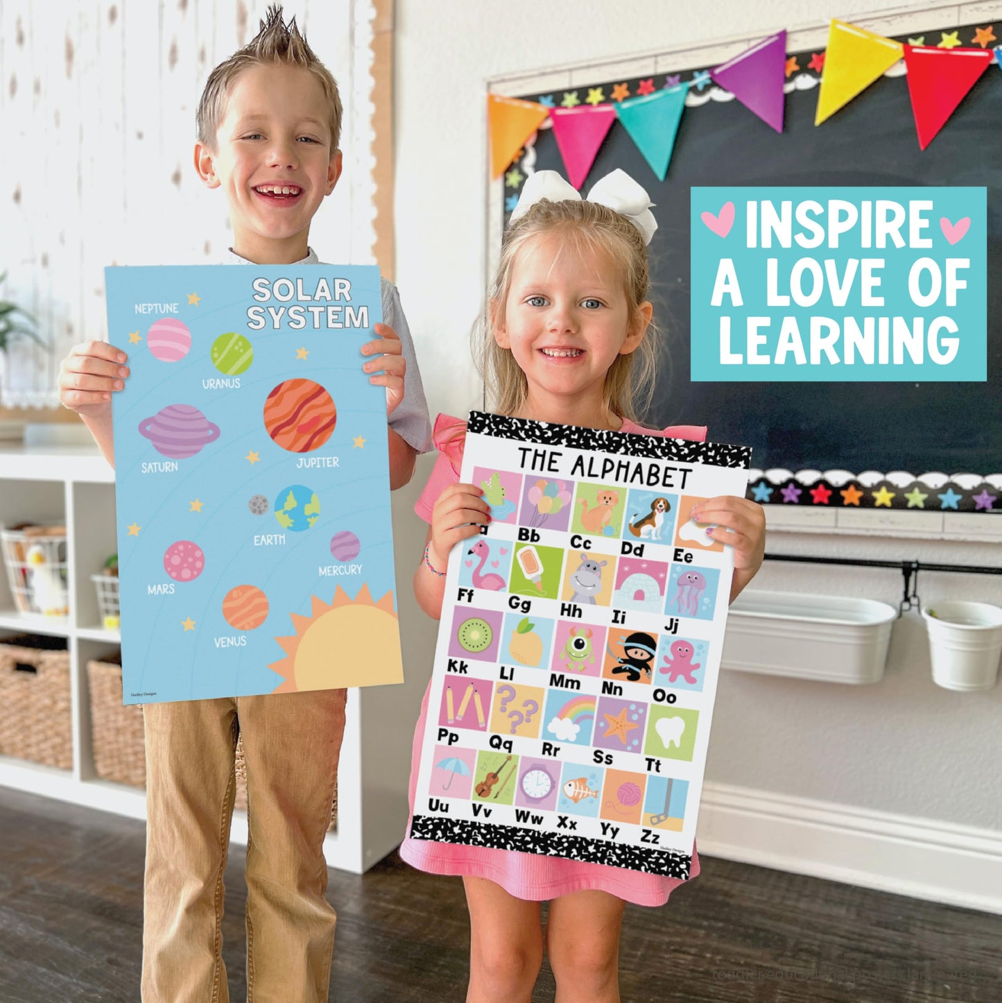 Hadley Designs 16 Educational Posters for Classroom Must Haves - Laminated Pre-K Posters for Toddler Homeschool Essentials, Toddler & Preschool Learning Activities, Kindergarten Classroom Decor