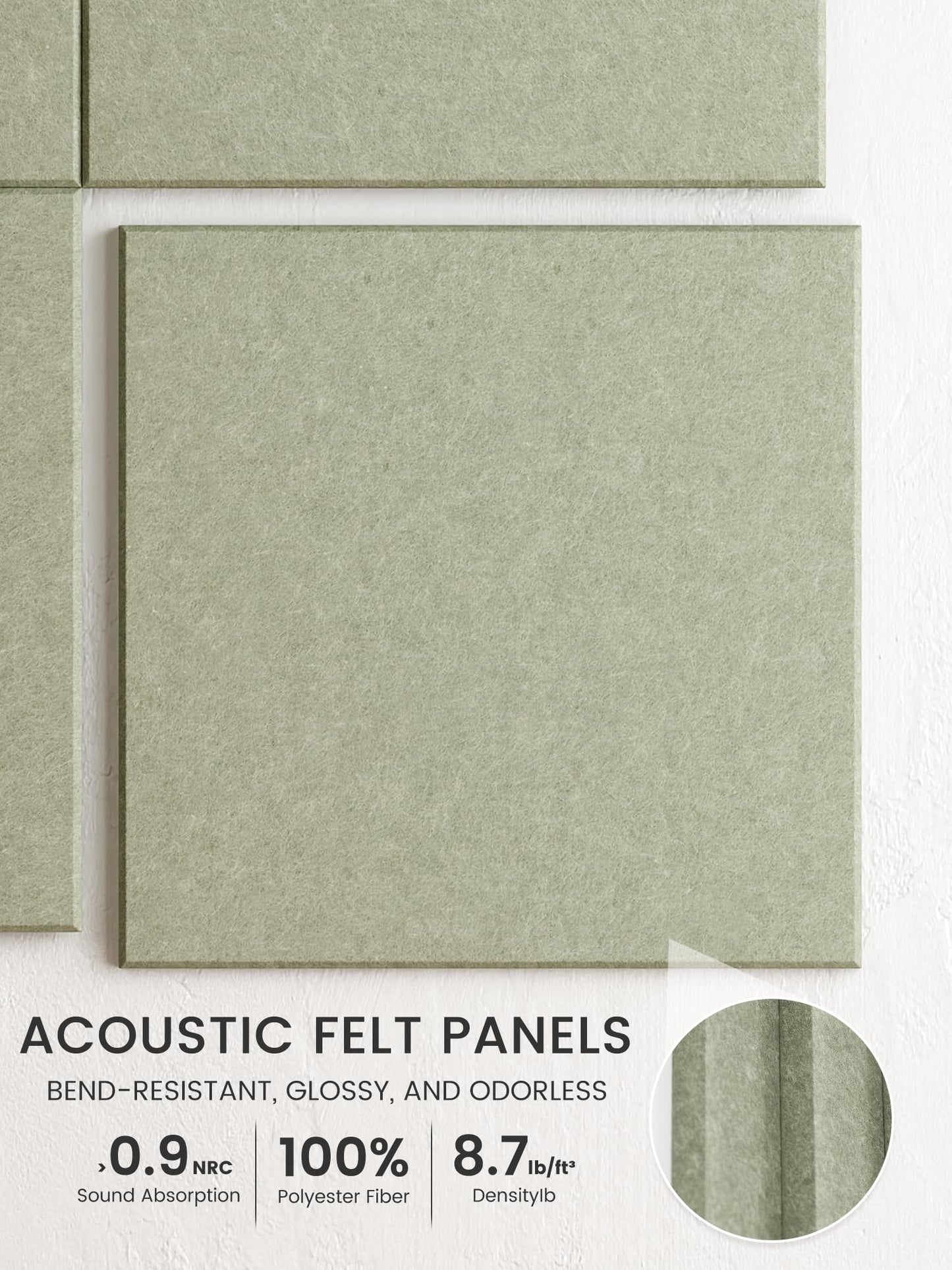 Bumusty Large Cork Board 48" x 36" Alternative - 12 Pack Felt Wall Tiles with 70 Safe Removable Adhesive Tabs, 30 Pushpins, Cork Boards for Walls Pin Board Bulletin Board Office Decor (Sage)