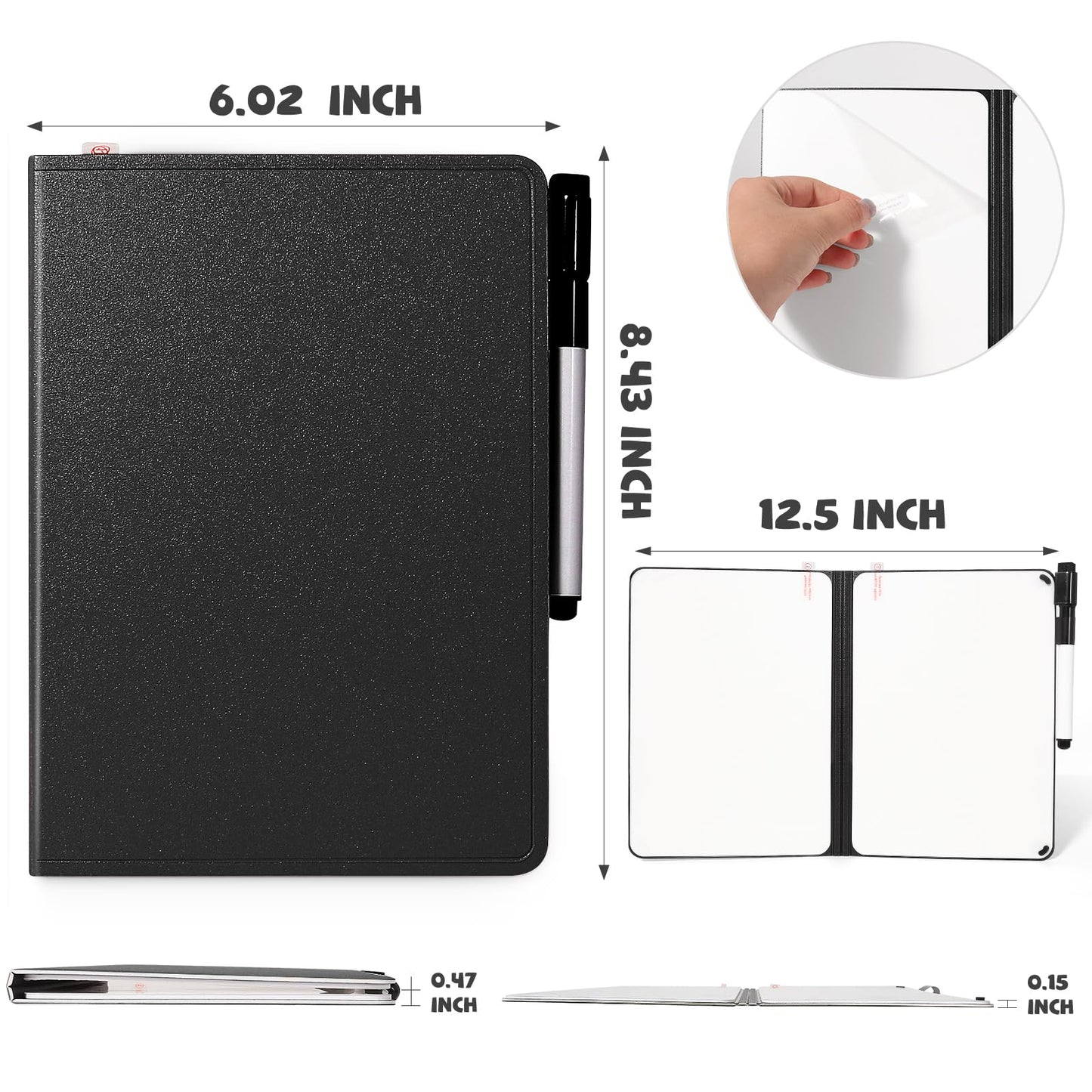 AGM Portable White Board Dry Erase, Double Sided Folding Whiteboards with Pen, Mini Portable Dry Erase Board for Study, Meeting, Doodling, Planning, Black