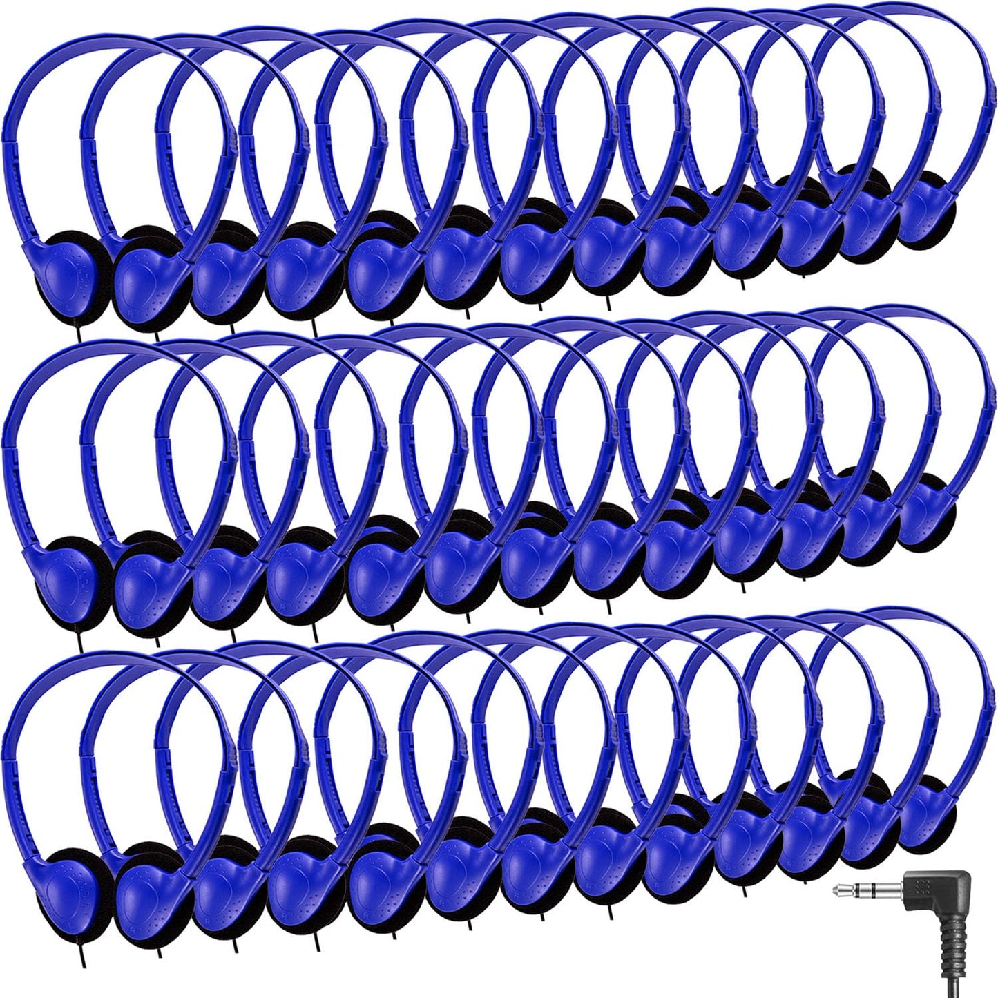 CN-Outlet 50 Pack Classroom Headphones Bulk for Kids School Class Set Headphones for Students Teens Toddler Children and Adults, Wholesale 3.5mm Pulg Wired Earphones-Upgrade (Dark Blue, 50 Pack)