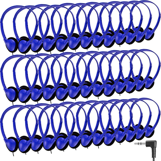 CN-Outlet 50 Pack Classroom Headphones Bulk for Kids School Class Set Headphones for Students Teens Toddler Children and Adults, Wholesale 3.5mm Pulg Wired Earphones-Upgrade (Dark Blue, 50 Pack)