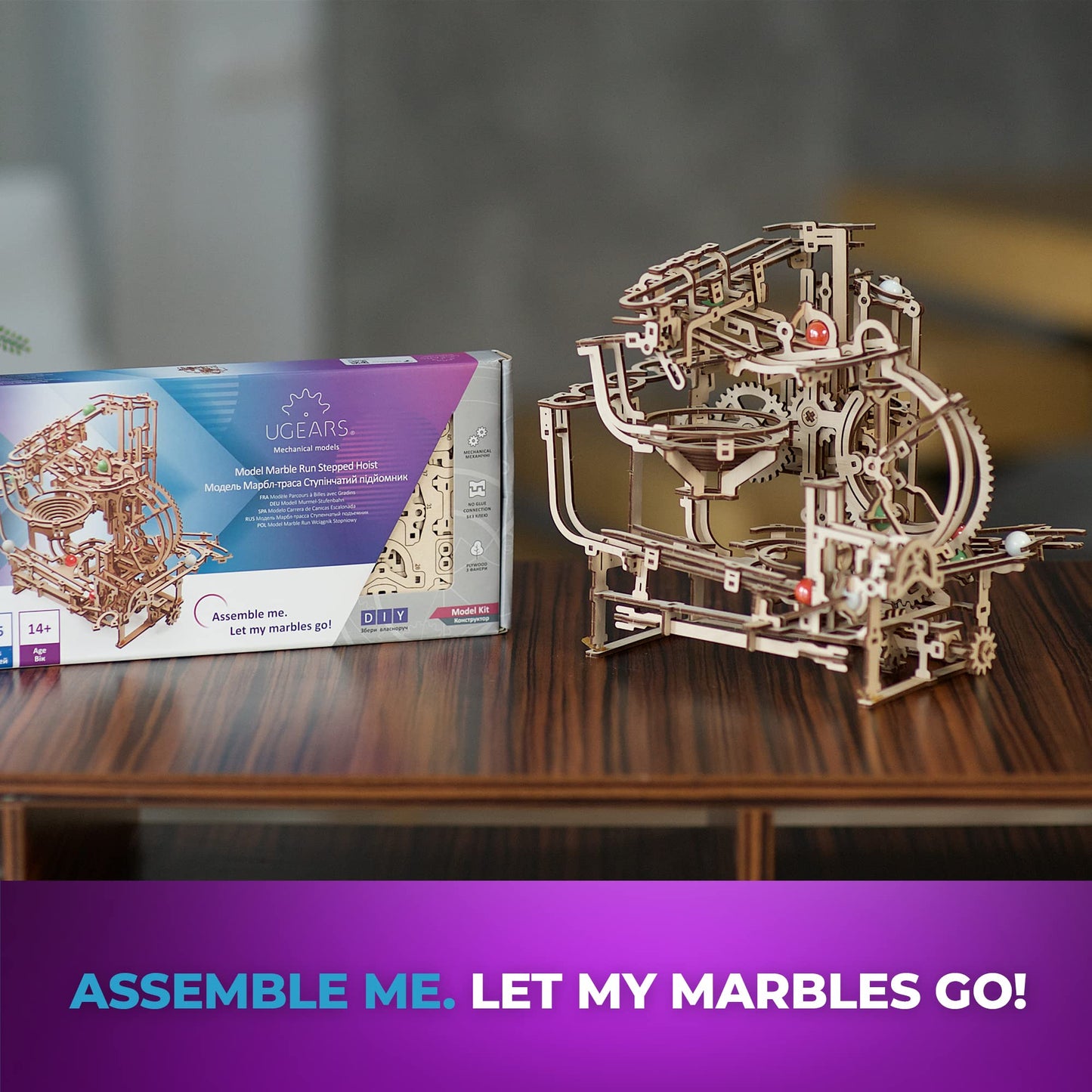 UGEARS Wooden Marble Run Stepped Hoist - Mechanical 3D Wooden Puzzles for Adults Kit, Fun DIY Model Kit Crafts for Adults - Unique Gift 3D Puzzle for Adult Marble Game for Hobby Enthusiasts - 355 Pcs