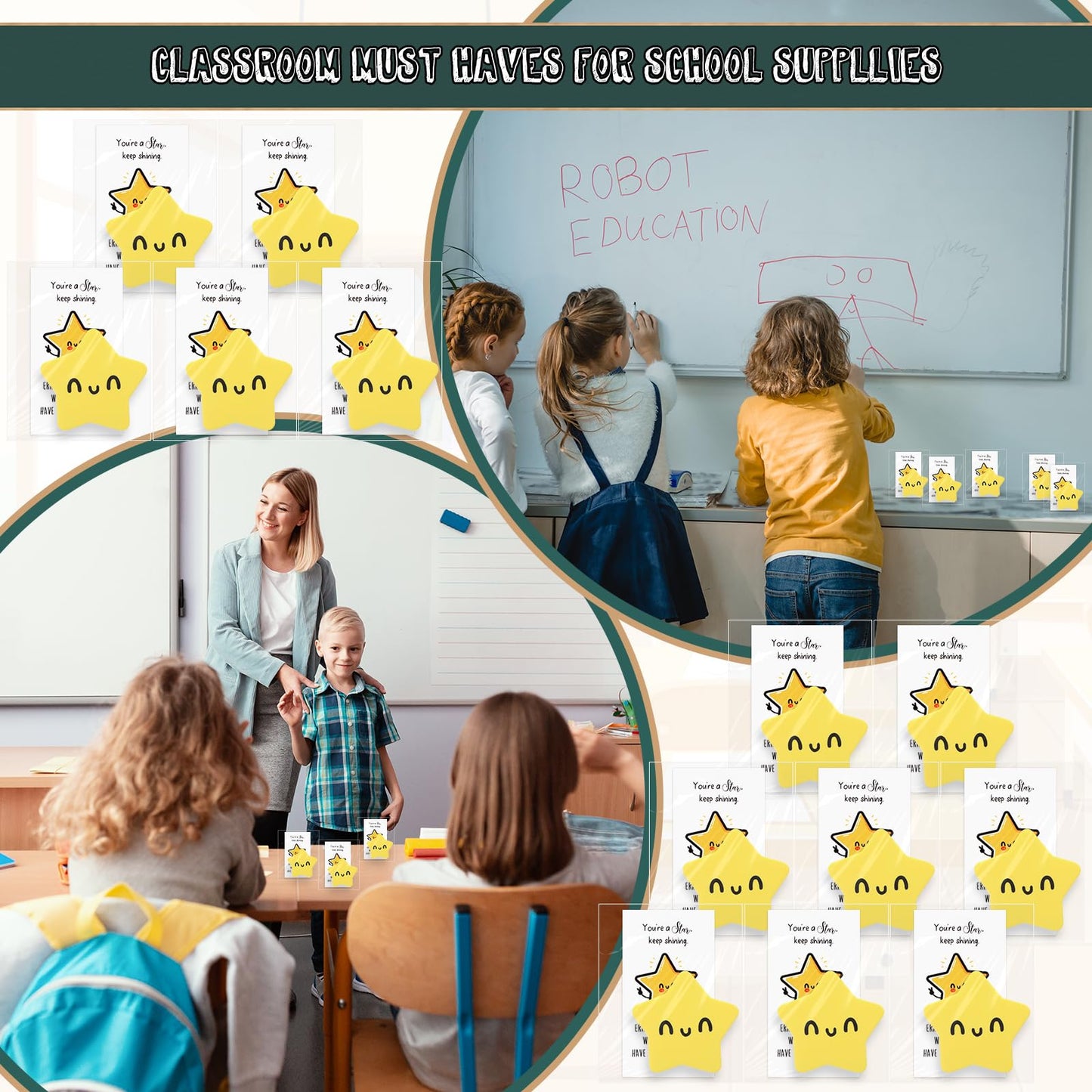 Lincia 36 Sets Smile Face Magnetic Dry Erase Whiteboard Erasers with Motivational Cards and Bags Gifts Bulk for Classroom Prize Teachers