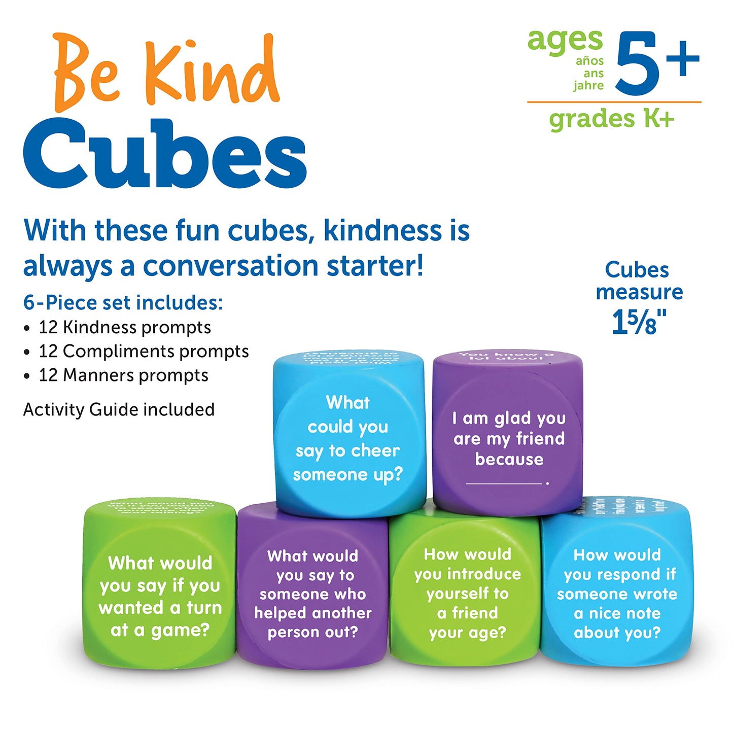 Learning Resources Be Kind Cubes, 6 pieces, Ages 5+ Social Emotional Learning Toys, Speech Therapists Materials, Emotional Intelligence Toys