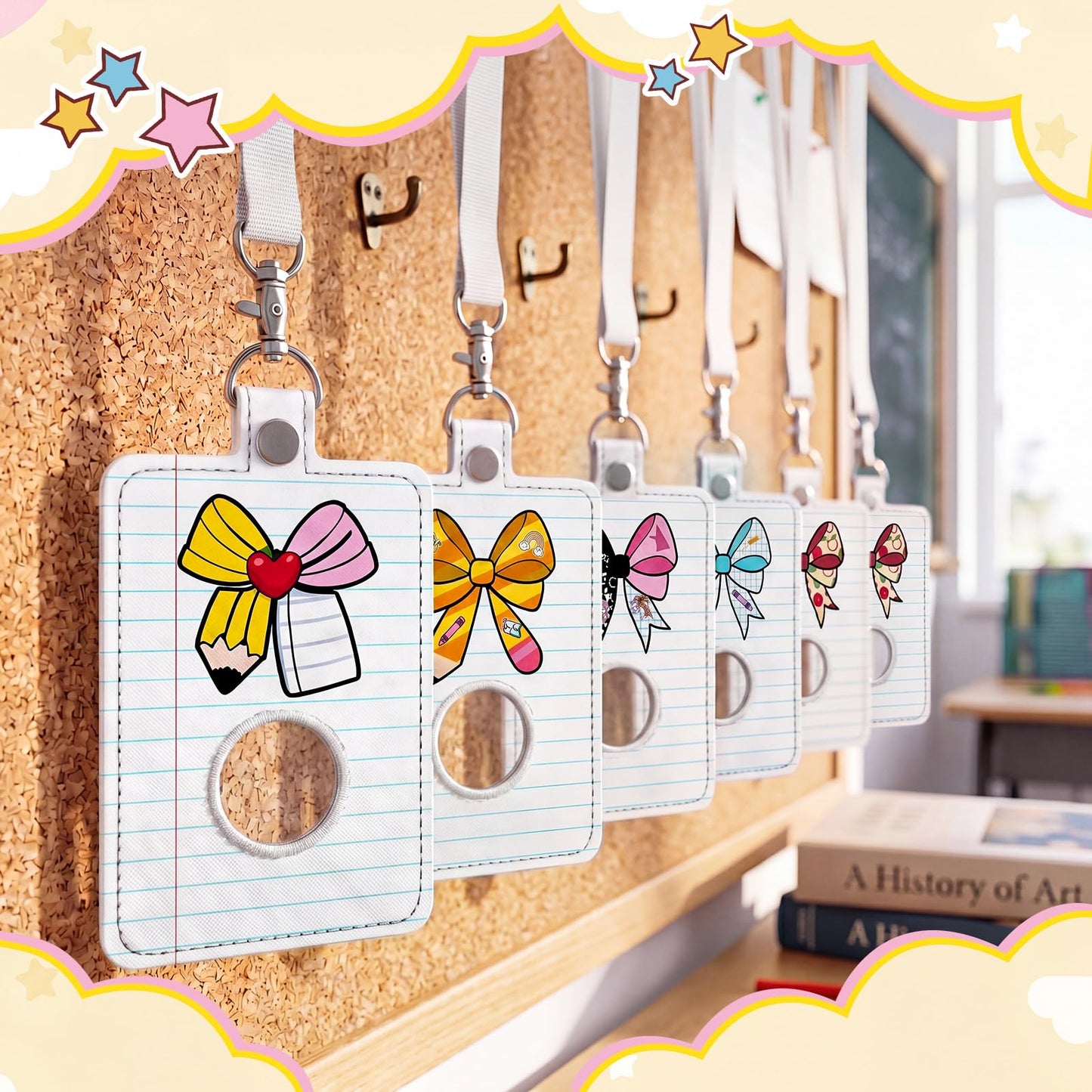 Gueevin 6 Pcs Teacher Alarm Badge Holder 4.2x2.8 Inch Bow Alarm ID Badge Holder for Teachers Educator Staff School Teacher Appreciation Gift