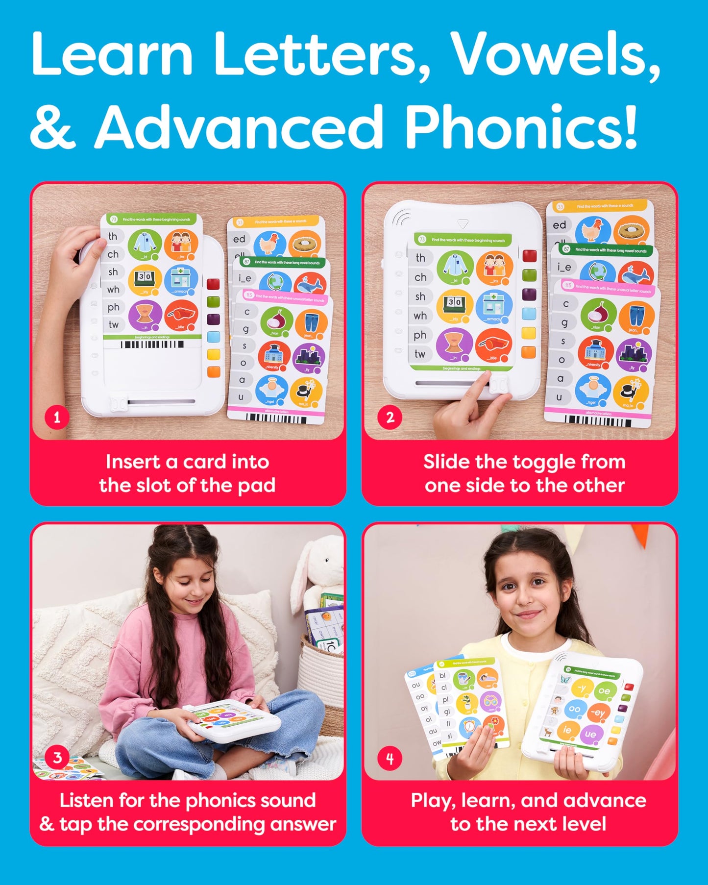 Phonics Machine Learning Pad - Electronic Reading Game for Kids Age 5-11 - Learn to Read with 720 Phonic and Letter Sound Questions