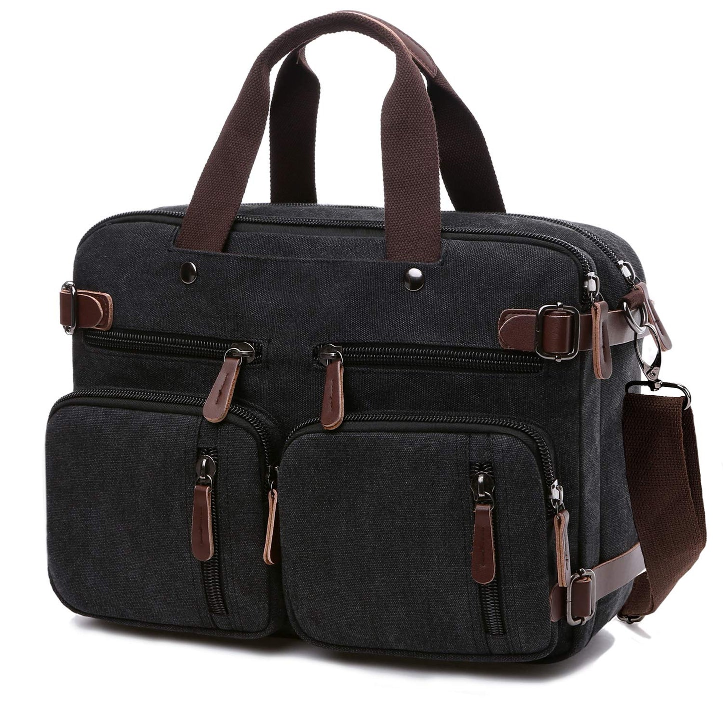 CROCOD 3 In 1 Canvas Convertible Laptop Bag for Men Women, 17.3 inch Laptop Messenger Bag Work Briefcase, Computer Shoulder Bag for Travel Business Office (17.3 Inch, Black)