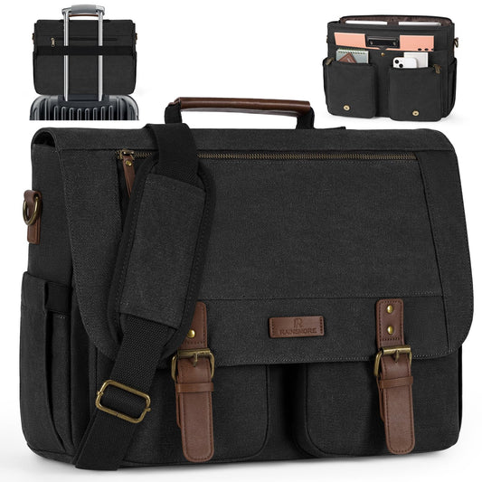 RAINSMORE Messenger Bag for Men, 15.6-17.3 inch Laptop Bag for Work College