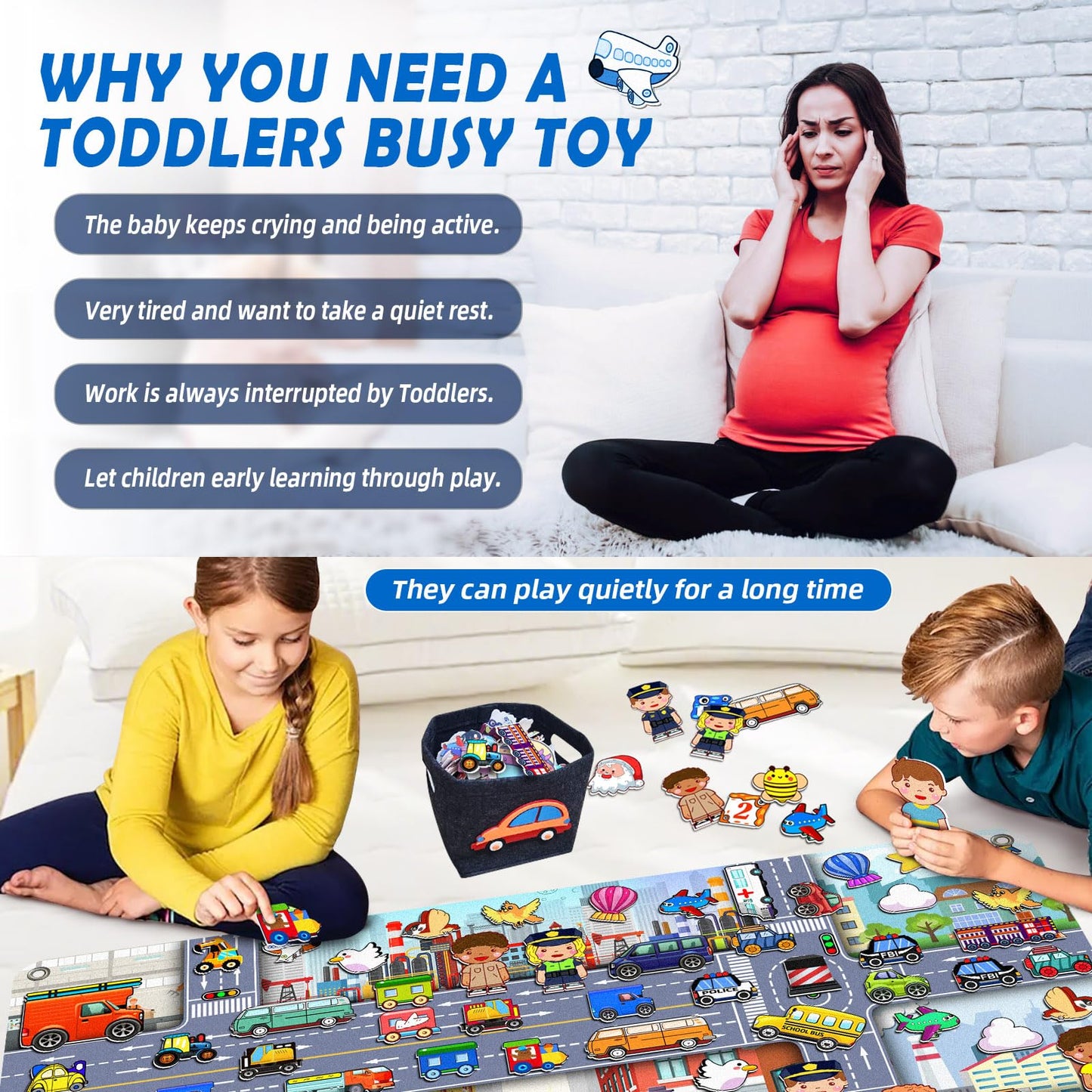 200 PCS Felt Board Story Set for Toddlers with Storage Bag City Traffic Themed Flannel Sensory Board Wall Interactive Storytelling Teaching Play Activity Kits 40x28 inch(Lightgrey)