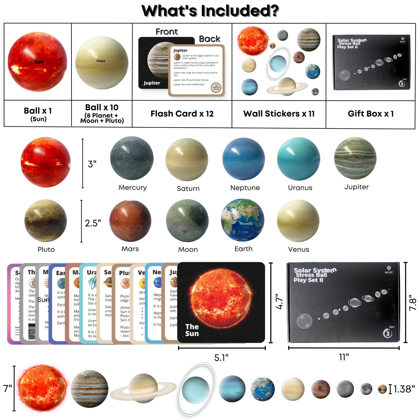 Space Balls Flashcards & Wall Stickers, Planet Toys For Kid 8-10, Outer Space Toys For Kids 3-5, Planets for Kids Solar System Toy 5-7, Solar System Model, Toddler Planet Gifts, Astronomy Decor, Earth