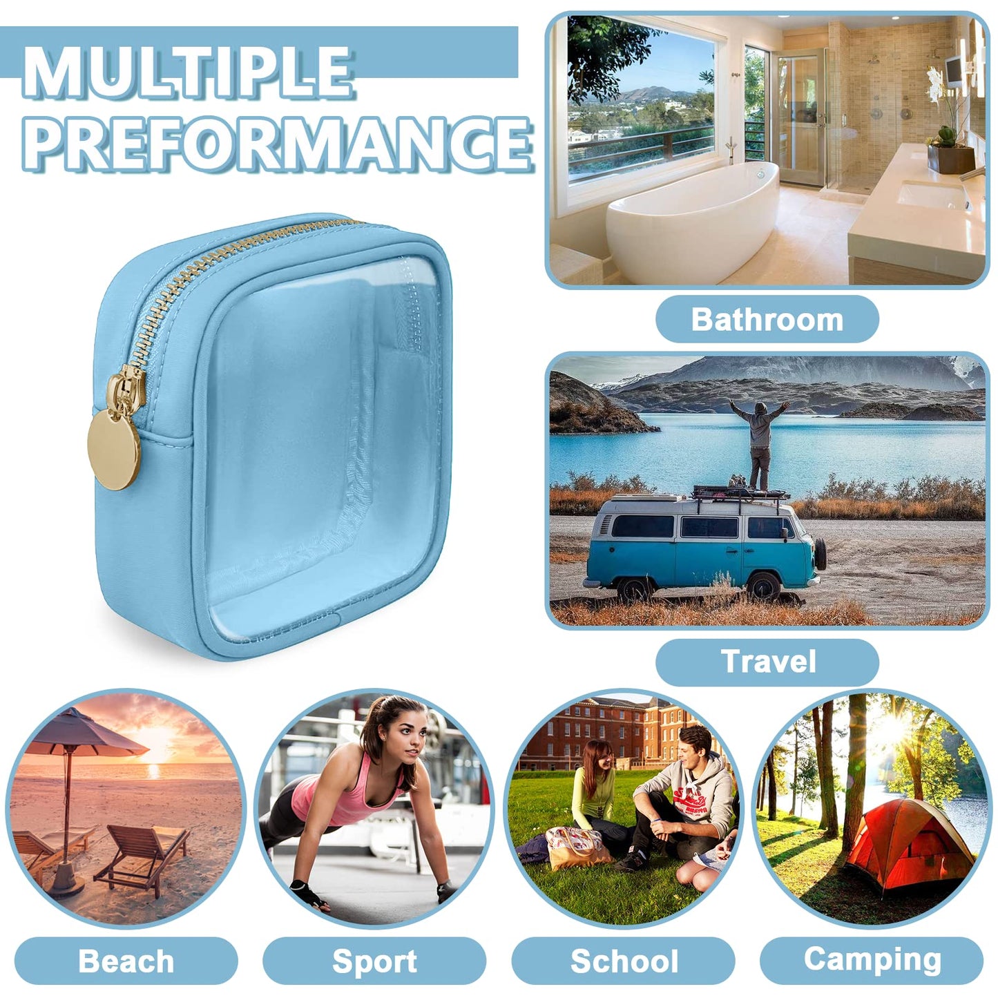 UIXIZQ Clear Mini Makeup Bag for Purse, Small Nylon&PVC Cosmetic Travel Bag TSA Approved Toiletry Bag with Zipper, Preppy Transparent Makeup Travel Bag Coin Purse for Women Men Girls(Mini-Blue)
