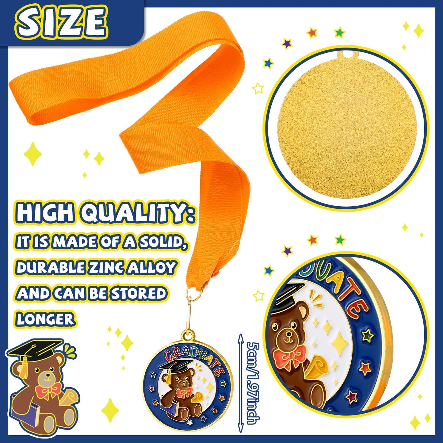 Misdary 12 Pcs Kindergarten Preschool Graduation Medal for Kids Bulk Graduating Award Medals with Neck Ribbon Graduation Gifts for Pre-k School Student Party Favor Supplies(Bear)