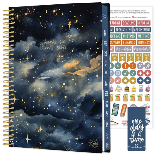 bloom daily planners 2026-2027 Planner - Academic Year (July 2026 - July 2027) Monthly & Weekly Soft Cover Planner for Women - 13 Month Calendar Agenda Book with Stickers - 5.5" x 8.25" - Midnight Sky