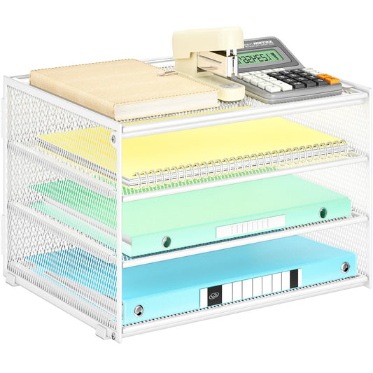 Lavatino 3-Tier Letter Tray Desk Paper Organizer – White Mesh Metal File Tray Organizer for Desk, Office Supplies & Home Organization | Fits A4/Letter Paper, Mail, Magazines and Office Accessories