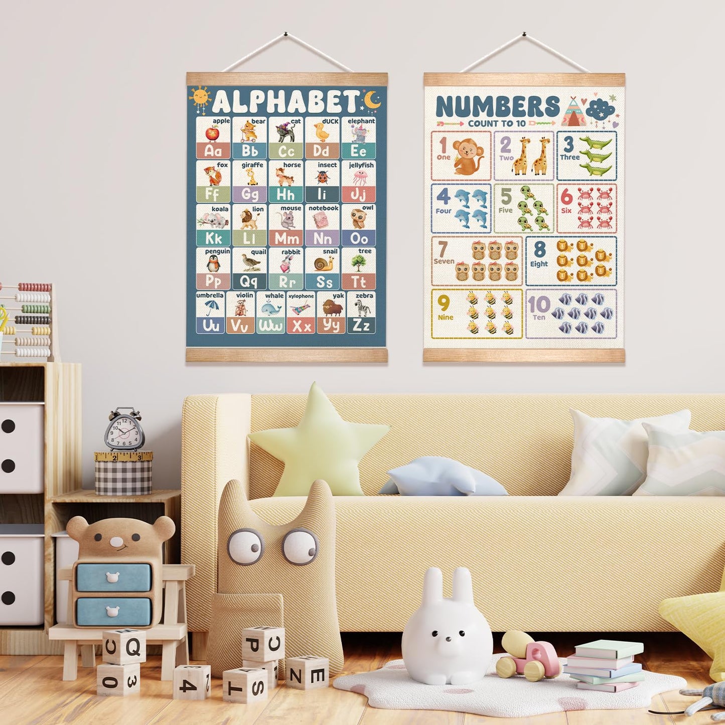 Alphabet Numbers Educational Wall Art Decor for Nursery,ABC and 1-20 Numbers Canvas Print Poster for Preschool, 1-6 Toddler Learning Poster for Classroom Playroom,Kids Room Decor14x18.5inch (2, Sage green)