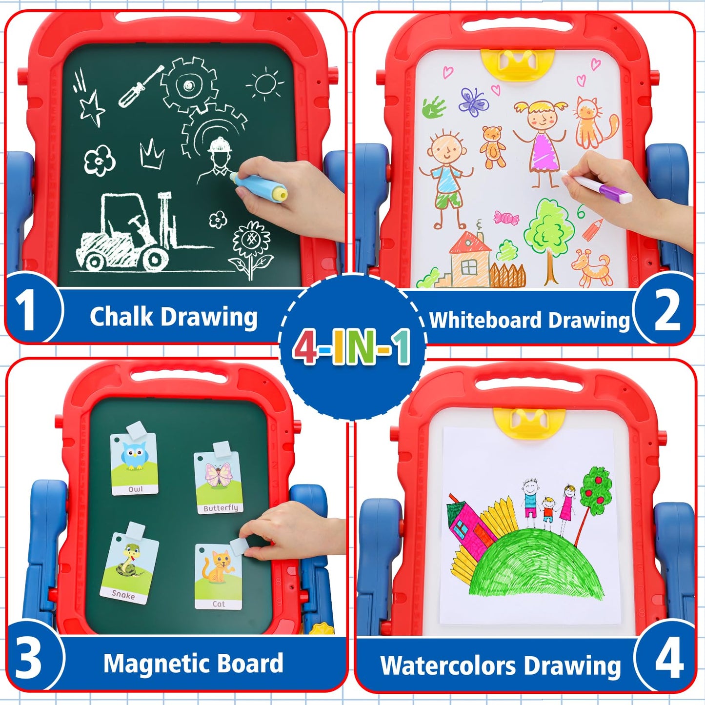 Kids Easel for Toddlers Age 2-4 Art Magnetic White Board & Chalkboard Double Side Adjustable Stand Drawing Writing Learning Educational Toy for 2 3 4 Year Boys Girl Birthday Gifts
