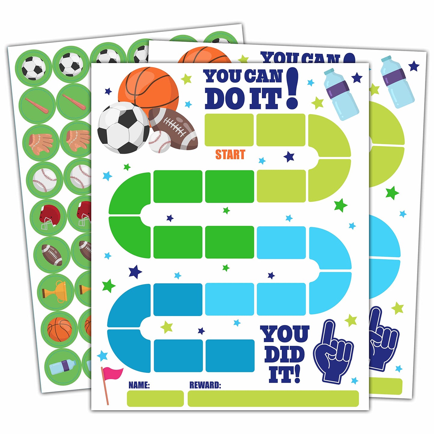 20 Sports Reward Chart with 432 Round Stickers, Incentive Behavior Chart for Kids at Home Classroom, Kids Routine Daily Chore Sticker Chart-B14