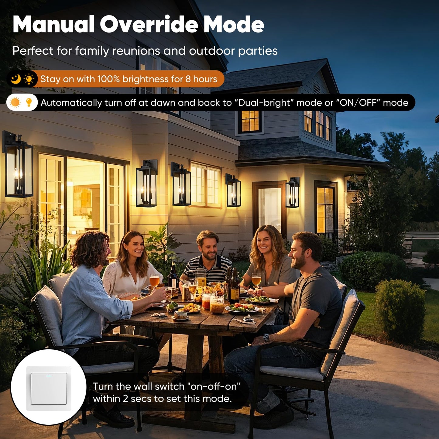 BesLowe 18·Motion Sensor Outdoor Wall Lights, Dusk to Dawn, 3 Lighting Modes, Black, Metal, Model A927L, 2-Pack
