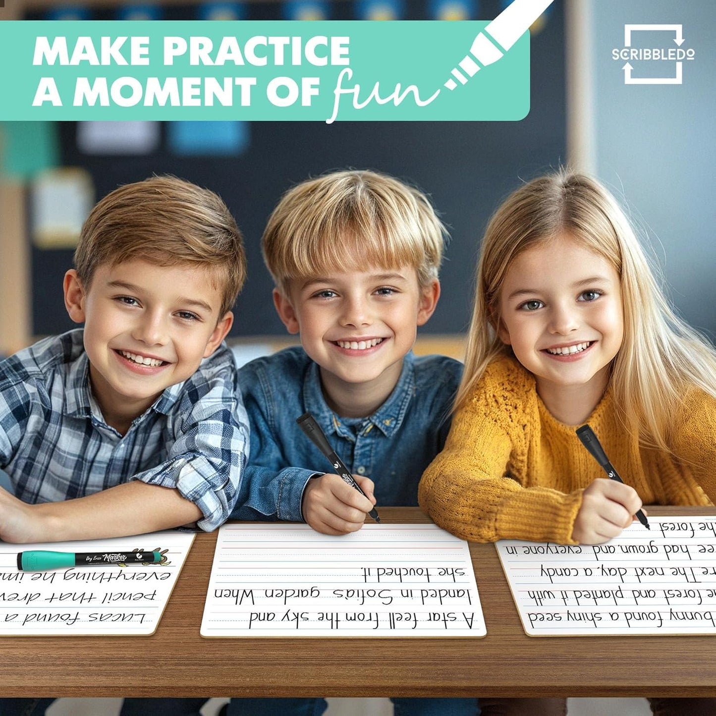 Scribbledo 24 Pack Double Sided Whiteboard Lined Dry Erase Boards for Kids Ruled Writing Board Handwriting Practice for Kids Small White Board Dry Erase Board 9x12 Dry Erase Board with Lines