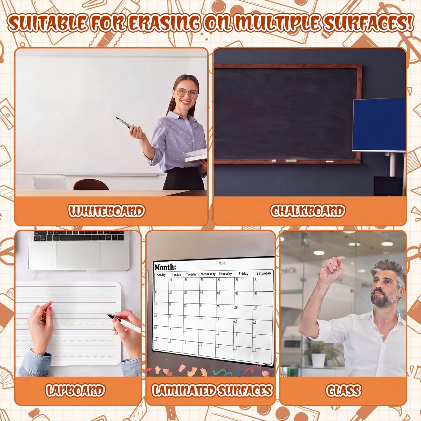 YooNotee 48 Pack Crayon Magnetic Dry Erase Erasers 2x2 Inch, Mini Whiteboard Dry Erasers Back to School Supplies Chalkboard Cleaning Pads for Classroom Office Kindergarten Decor