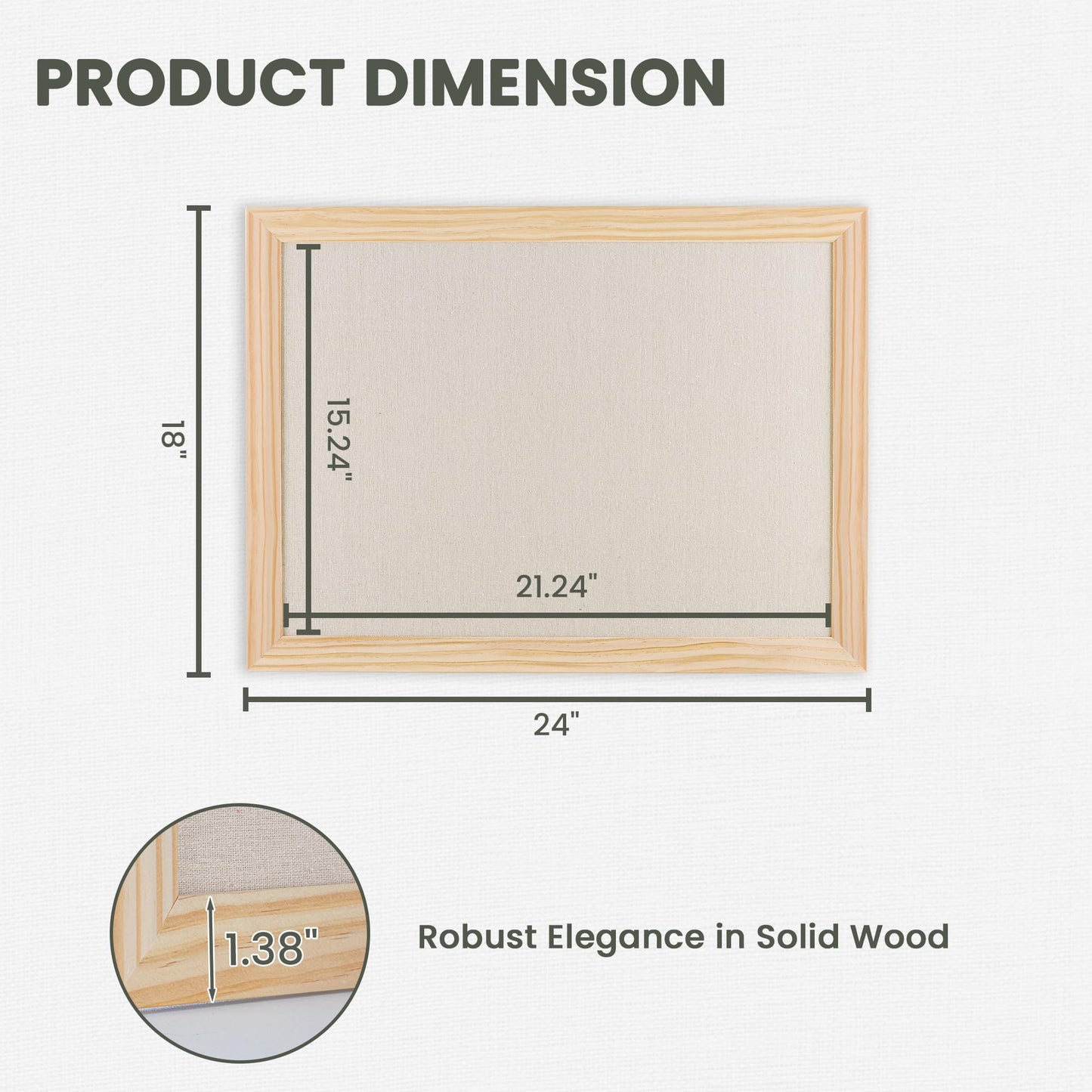 Bulletin Board Cork Board with Linen, 100% Wood Framed 18" x 24" Bulletin Board Decorations, Pin Boards for Walls, Wall Mounted Fabric Picture Board with 10 Pushpins for School, Home & Office, Natural