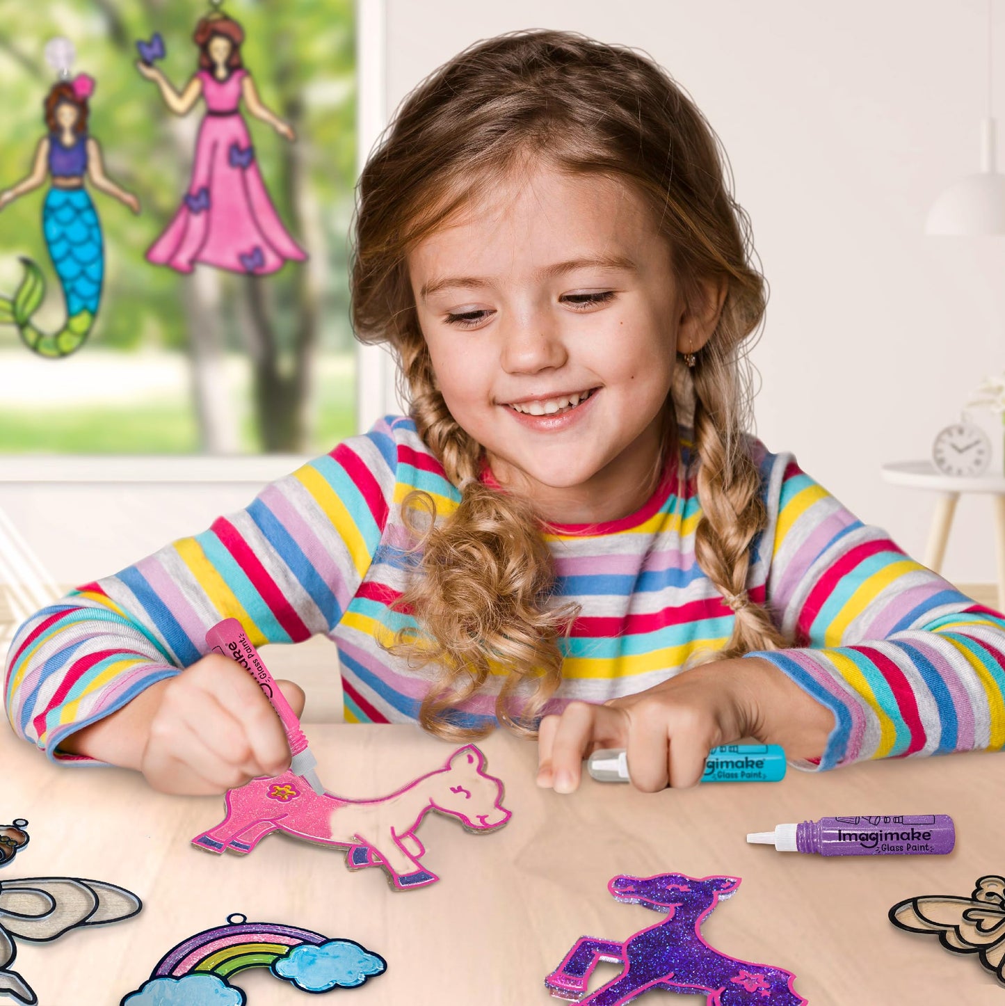 Imagimake Window Art Princess & Unicorn | Mermaid Suncatcher Kit | 32 Pieces Glass Painting Set | Kids Activities Ages 5-8 | DIY Craft Kit | Birthday Gift for Girls Ages 5,6,7,8,9,10,12 Years Old