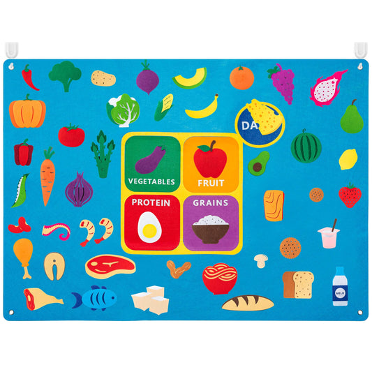 WATINC My Plate Felt Board for Kids - 3.5Ft Large 53Pcs Food Groups Learning Toy Set, Healthy Eating Flannel Board Preschool Educational with Fruits Vegetables Grains Protein for Classroom Homeschool