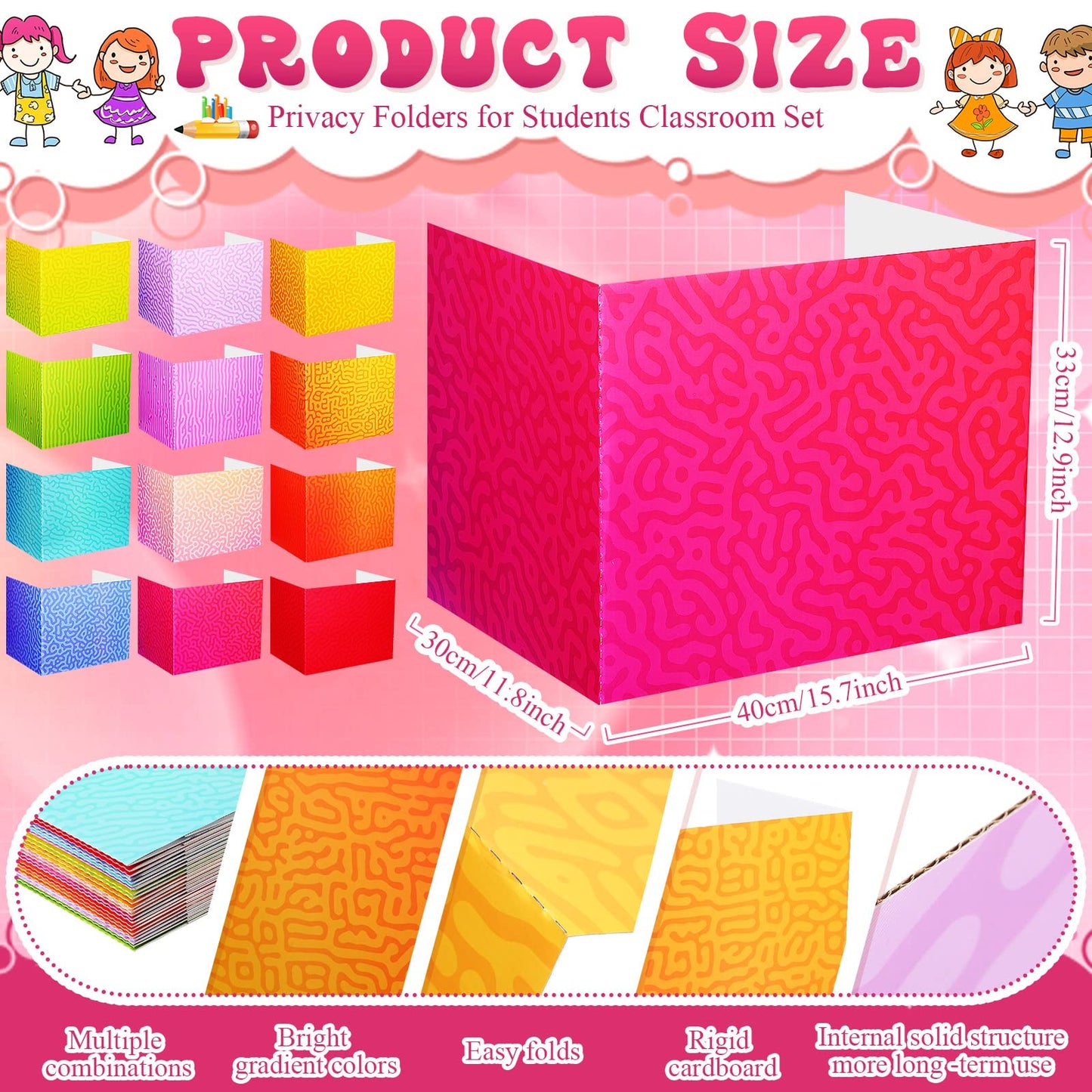 SATINIOR 24 Pcs Privacy Folders for Students, Desk Dividers for Classroom Testing, Student Privacy Boards Classroom Must Have, School Teacher Supplies(Swirl Style,Colorful)