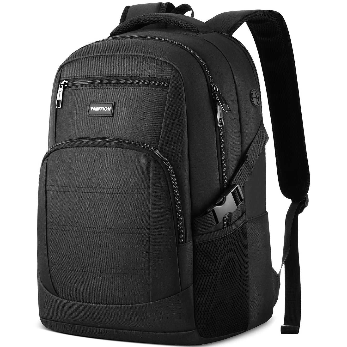 YAMTION Black Backpack for Men and Women, Laptop Backpack, School Backpack for Boys and Girls, Lightweight Bookbag, Work Backpack Fits 15.6 Inch Notebook