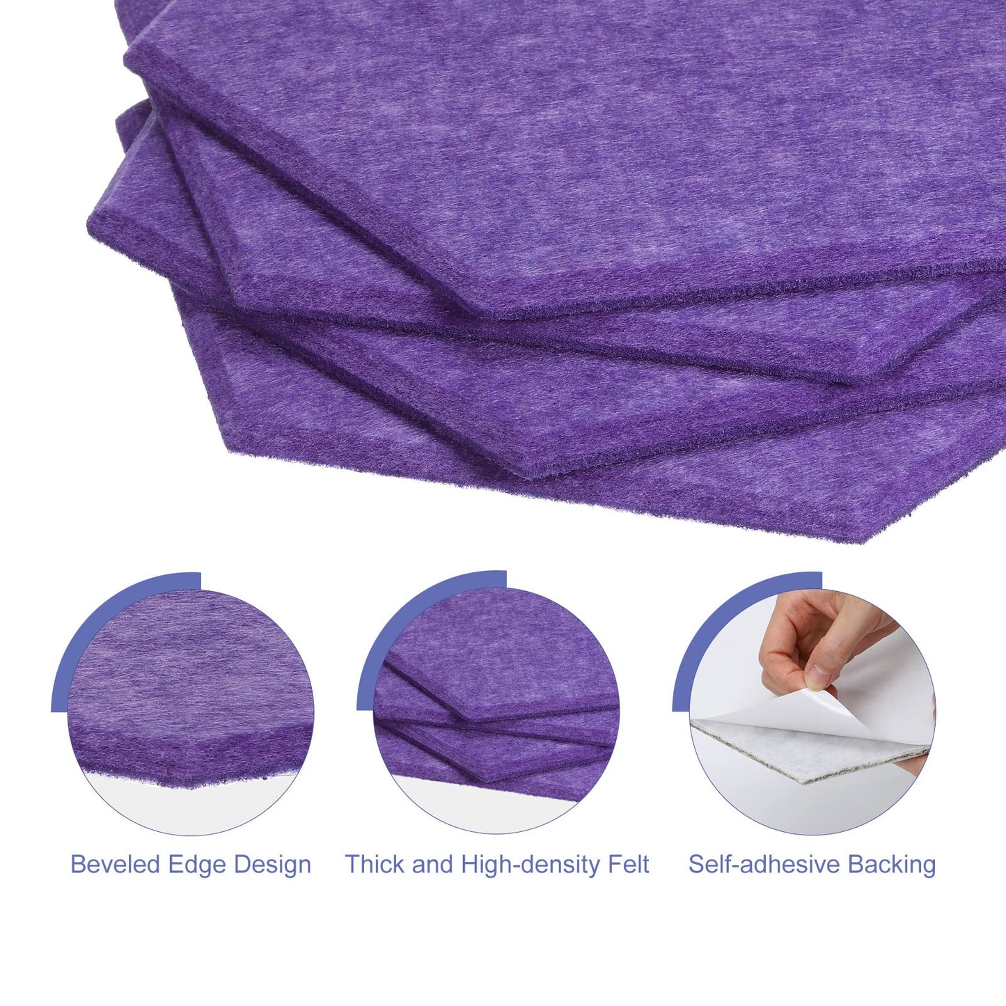 PATIKIL Felt Bulletin Board, 12"x10", 6 Packs Self Adhesive Hexagon Felt Tiles for Sound Proofing Wall Panels for Home Office Recording Studio,Game Room, Purple