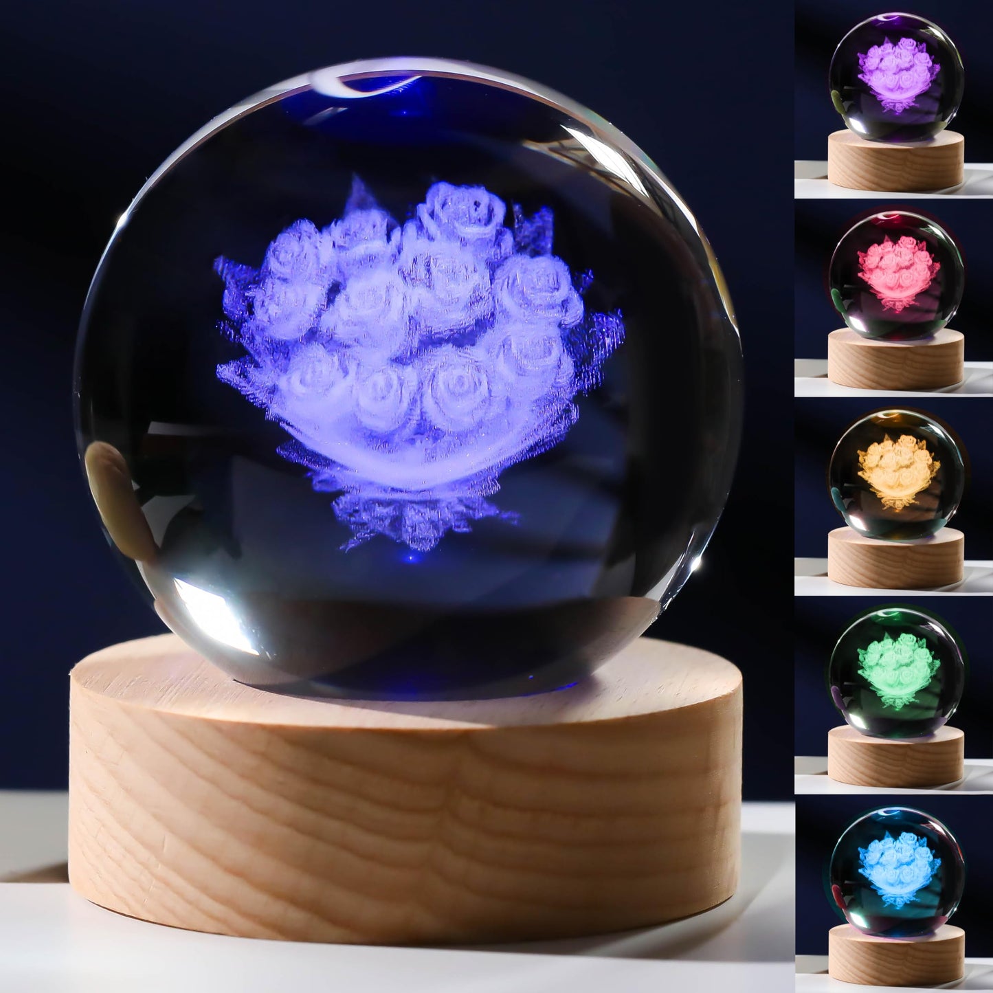 3D Rose Crystals Ball 60mm - Glass Figurine Decor I Love You Gifts for Women, Lovers, Girlfriend, Wife - Birthday Room Decoration