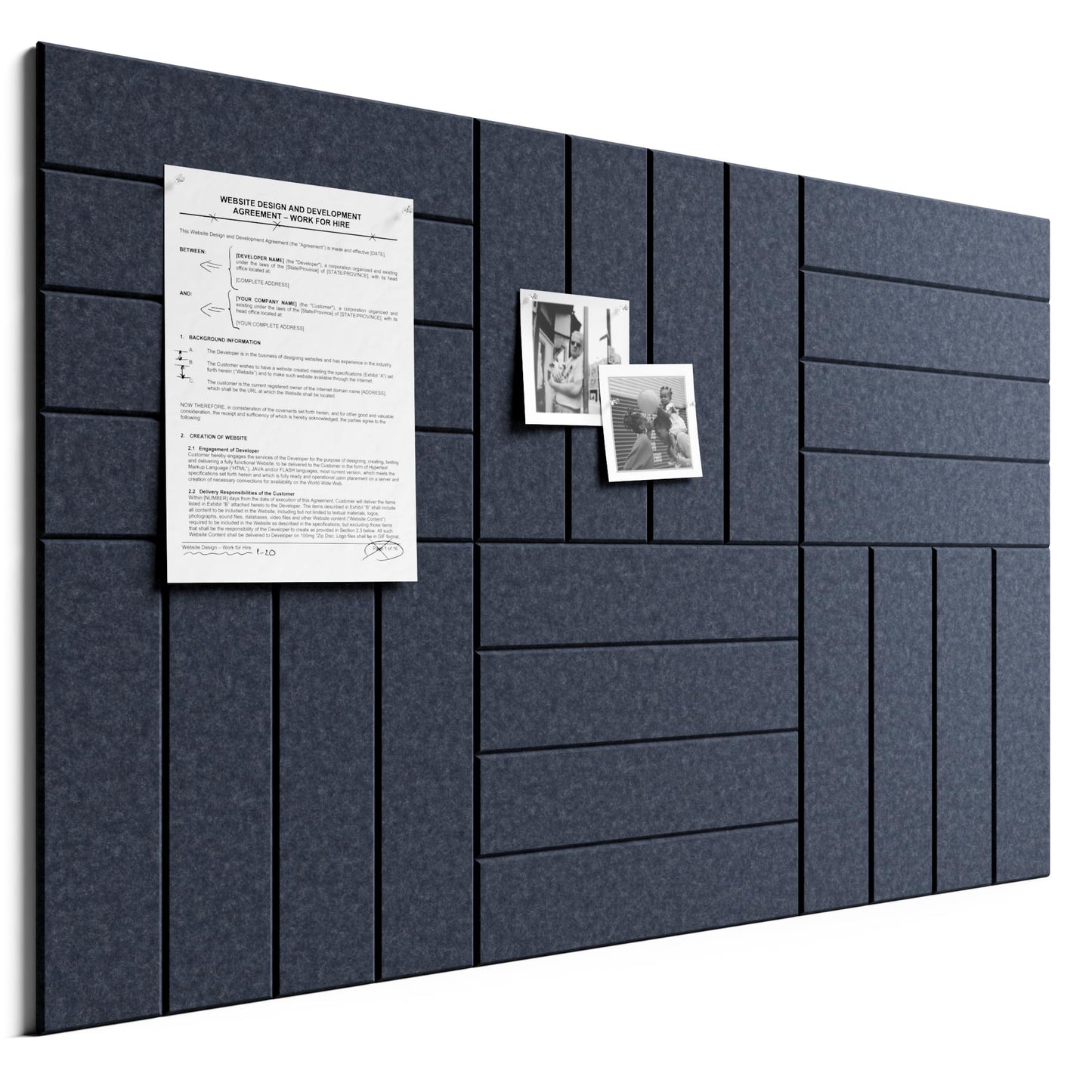 Bumusty Large Cork Board Alternative-36 x 24" Felt Bulletin Board Tiles, with 30 Pushpins, 40 Adhesive Tabs, Bold-Stripe 6-Pack, Cork Boards for Office Push Pin Board Felt Board-Navy Blue