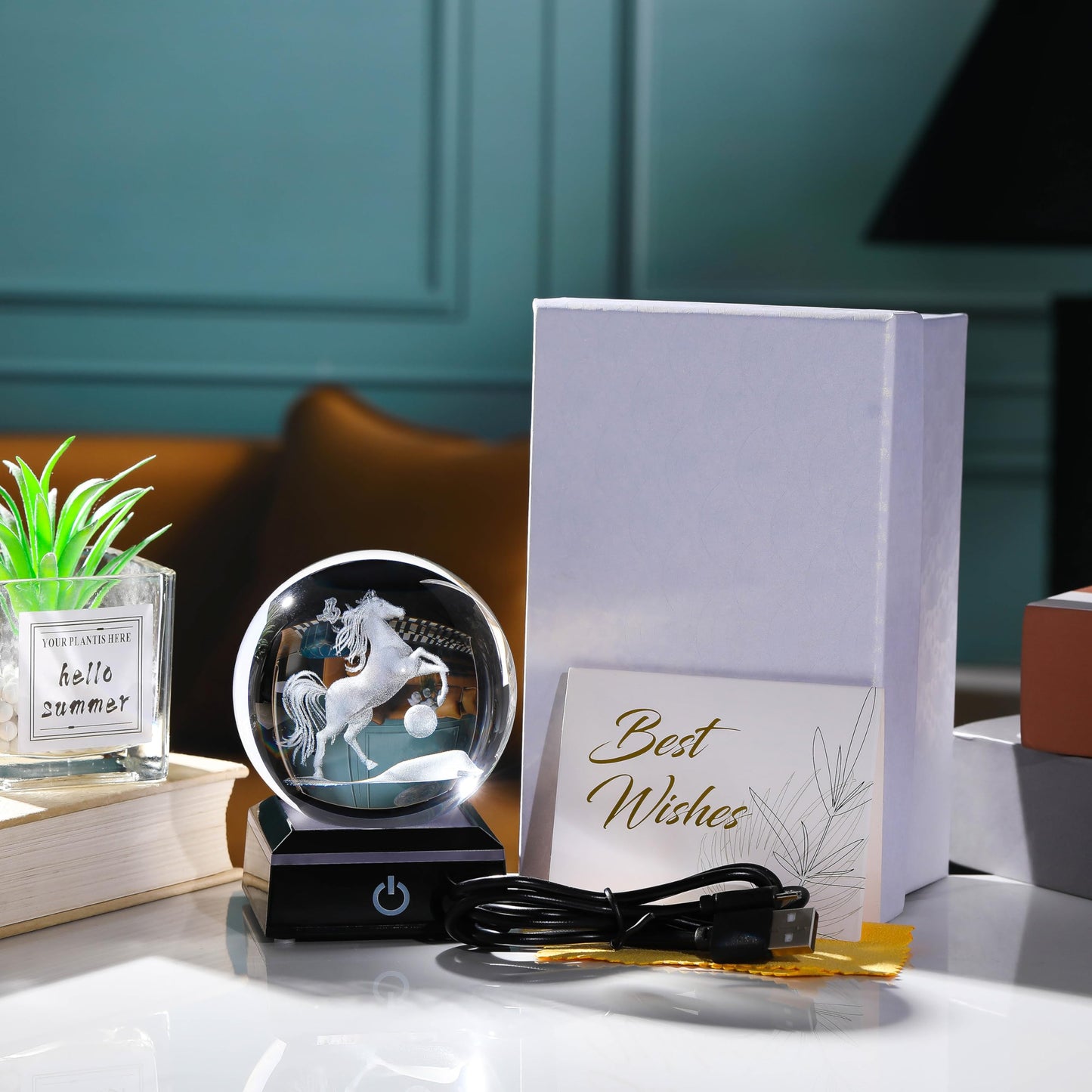 Qianwei Horse Gifts for Women 3D Crystal Ball 3.14'' - Laser Horse Decor Glass Animals Gifts Figurines Statue Stuff for Room Decorations Night Light