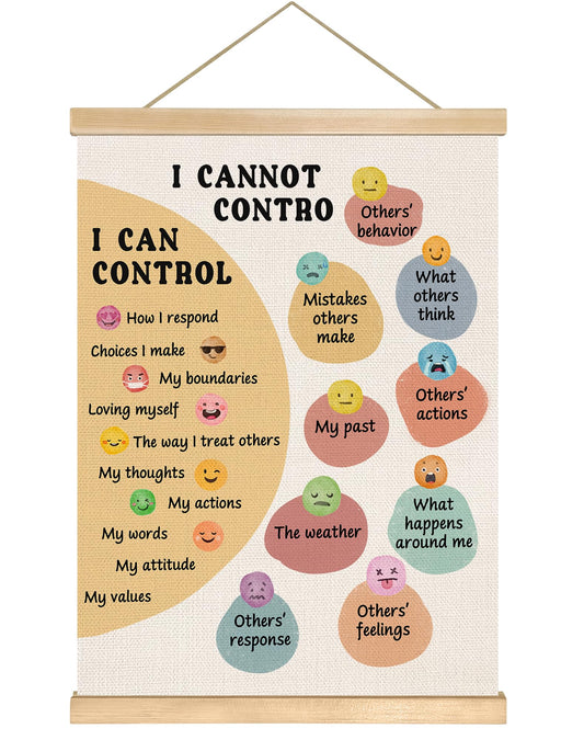 I Can Control Wall Art Poster, 18.5x14in Mental Health and Emotional Regulation Wall Art for Classroom,Therapy Room, Positive Affirmation Educational Canvas Hanging Poster, Motivational Wall Decor Gift (Colorful- I Can01)