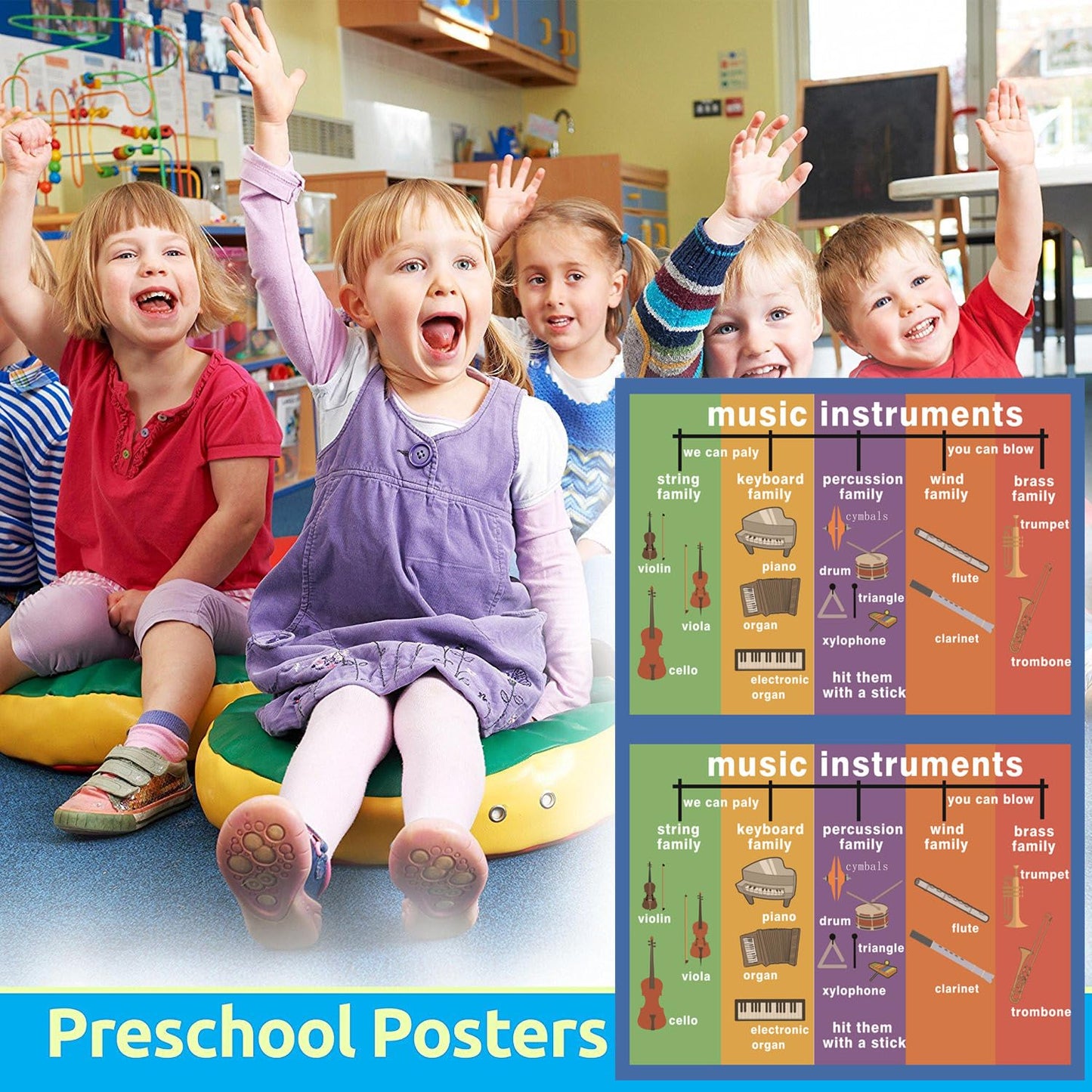 Music Instruments Mind Mapping| Educational Posters for Toddlers and Kids | English Teaching Aid Tool| Handy Wall English Charts Reference for Students| Great for School Classroom Décor(17x24in)