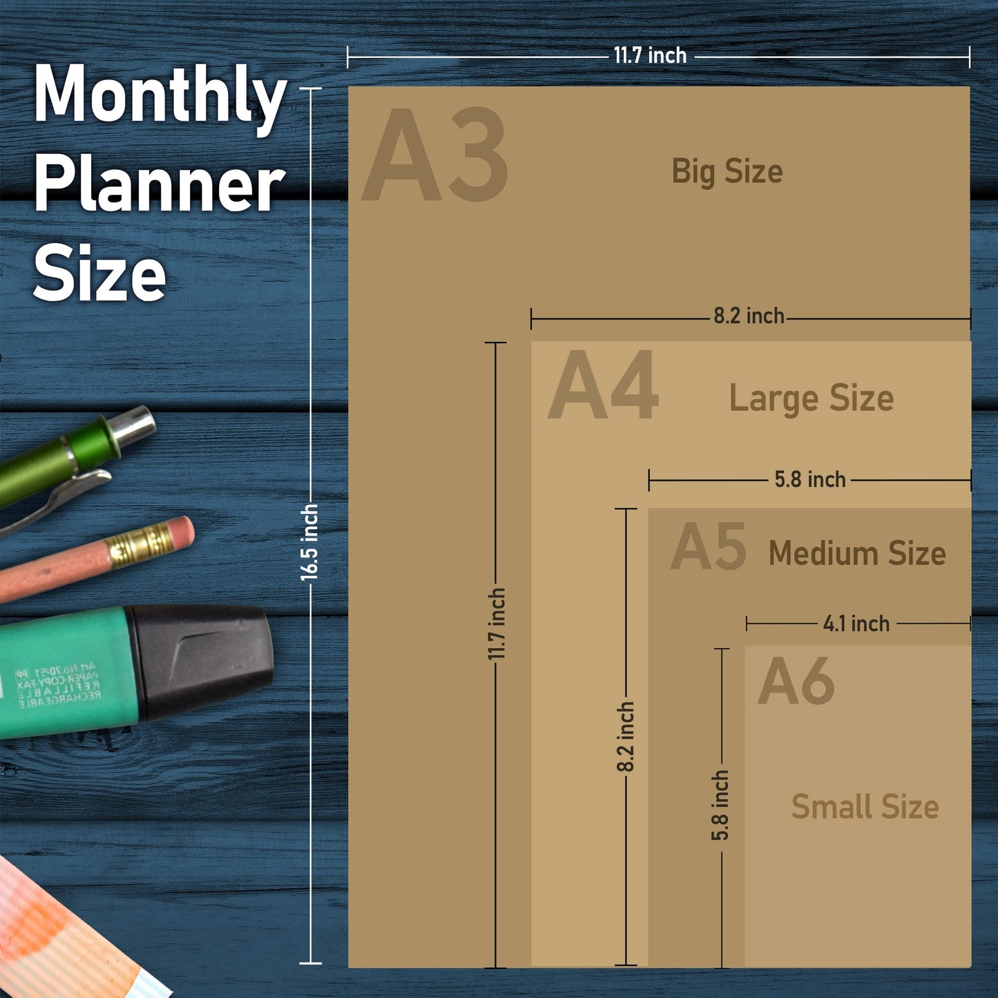 Undated Big Large Monthly Planner - Blank Calendar Book and Organizers 8.5 x 11 Inches - Kraft