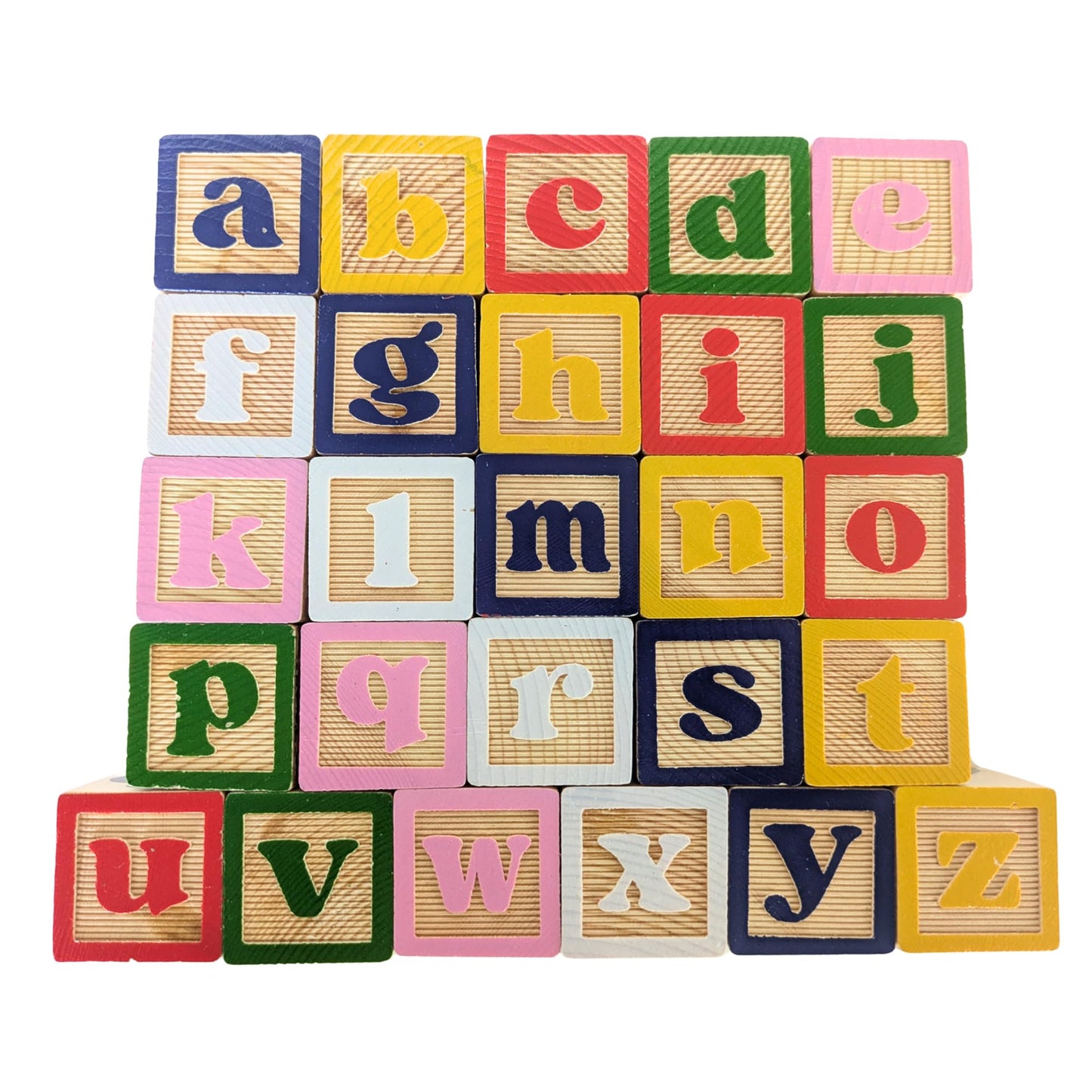 Tot Dojo ABC-123 Pine Wood Educational Blocks Set, 26 Pieces – Alphabet, Numbers, Animals, Fruits & Patterns for Toddlers